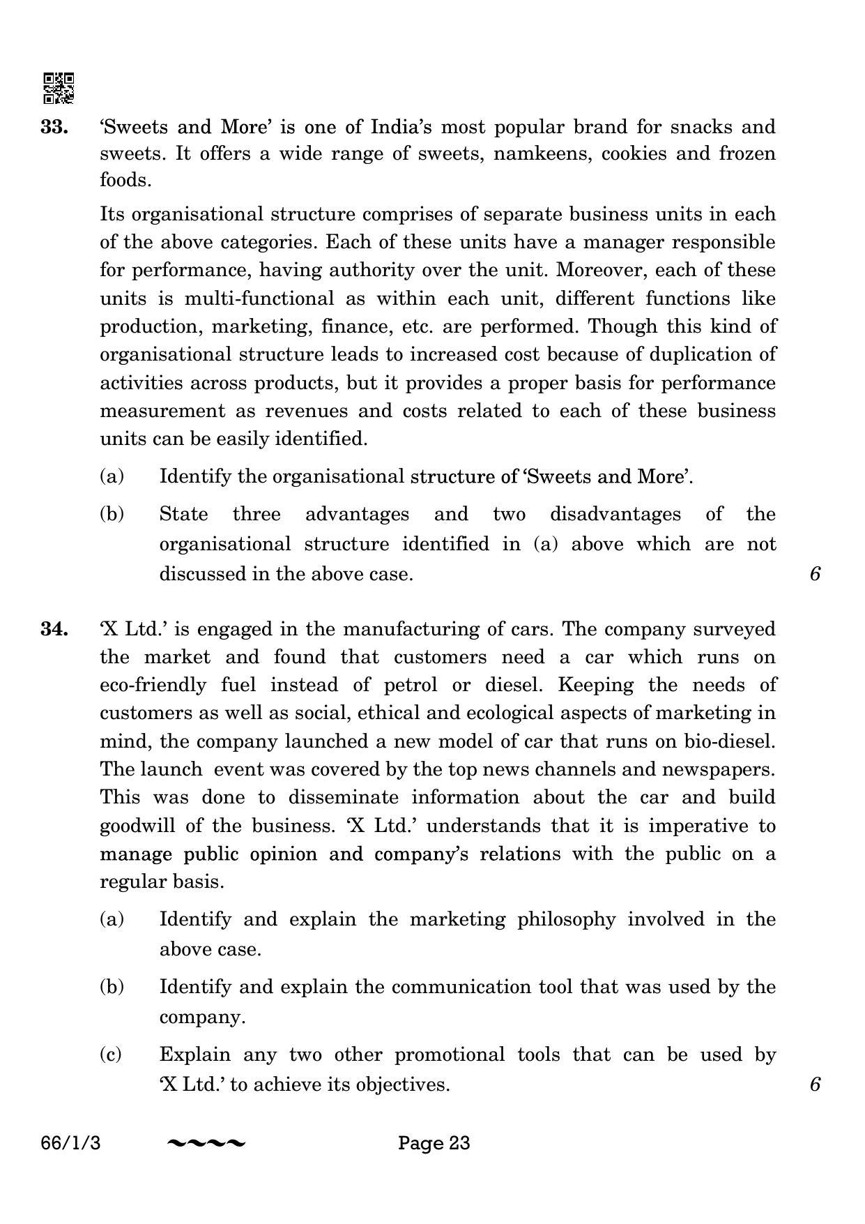 CBSE Class 12 66-1-3 Business Studies 2023 Question Paper - Page 23