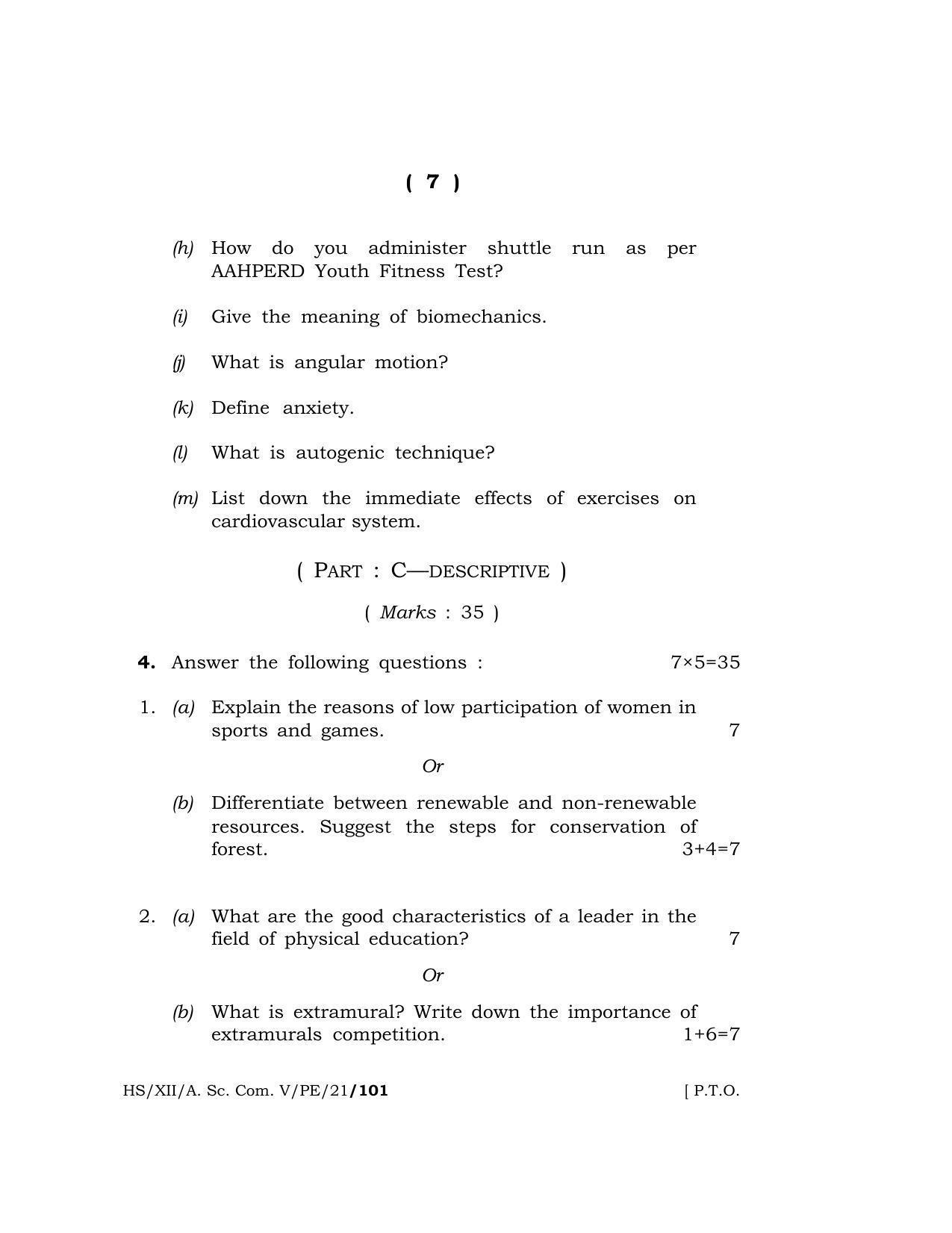 Meghalaya Board (MBOSE) Class 12 PHYSICAL EDUCATION (HS-XII-A. Sc. Com. V-PE-21) 2021 Question Paper - Page 7