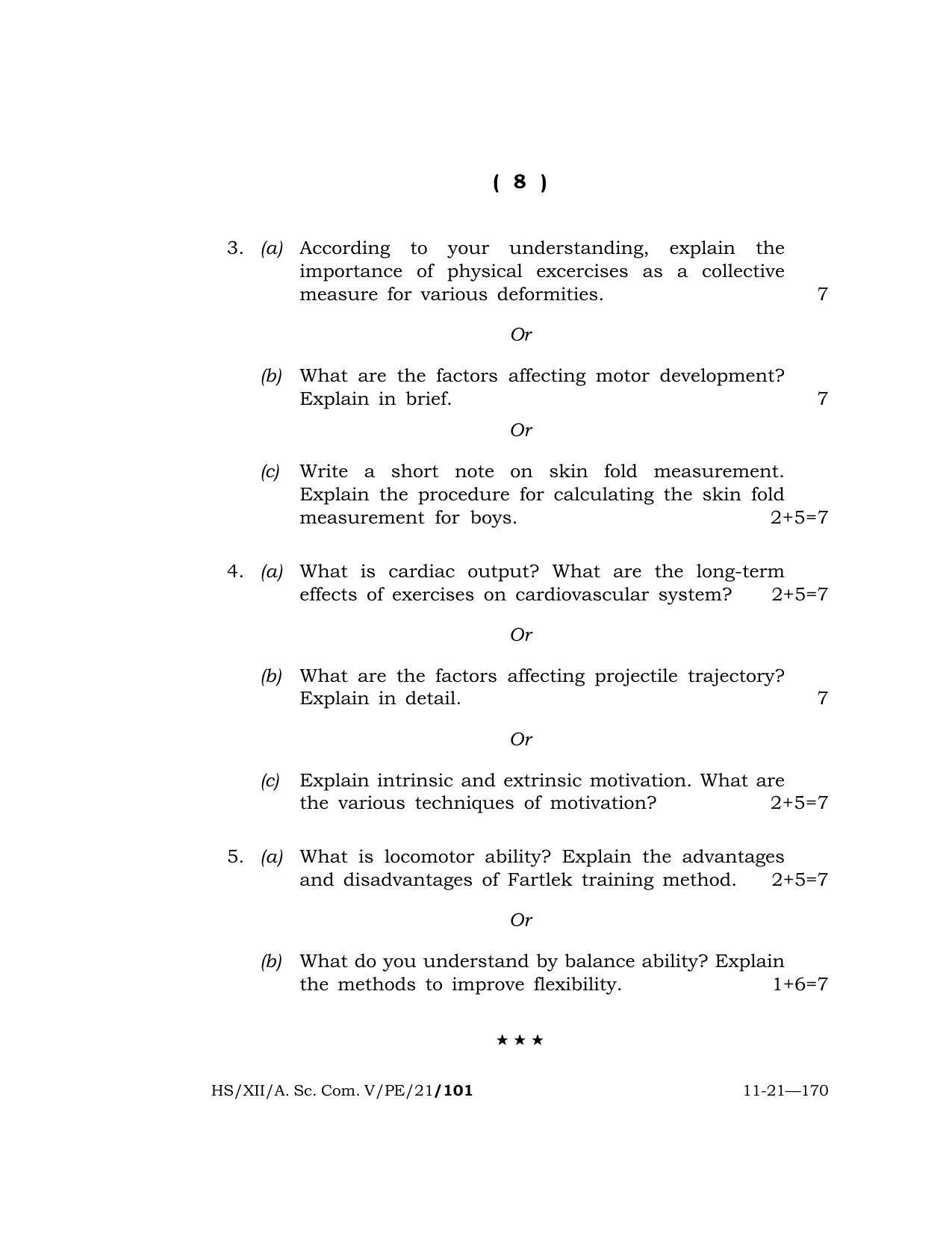 Meghalaya Board (MBOSE) Class 12 PHYSICAL EDUCATION (HS-XII-A. Sc. Com. V-PE-21) 2021 Question Paper - Page 8