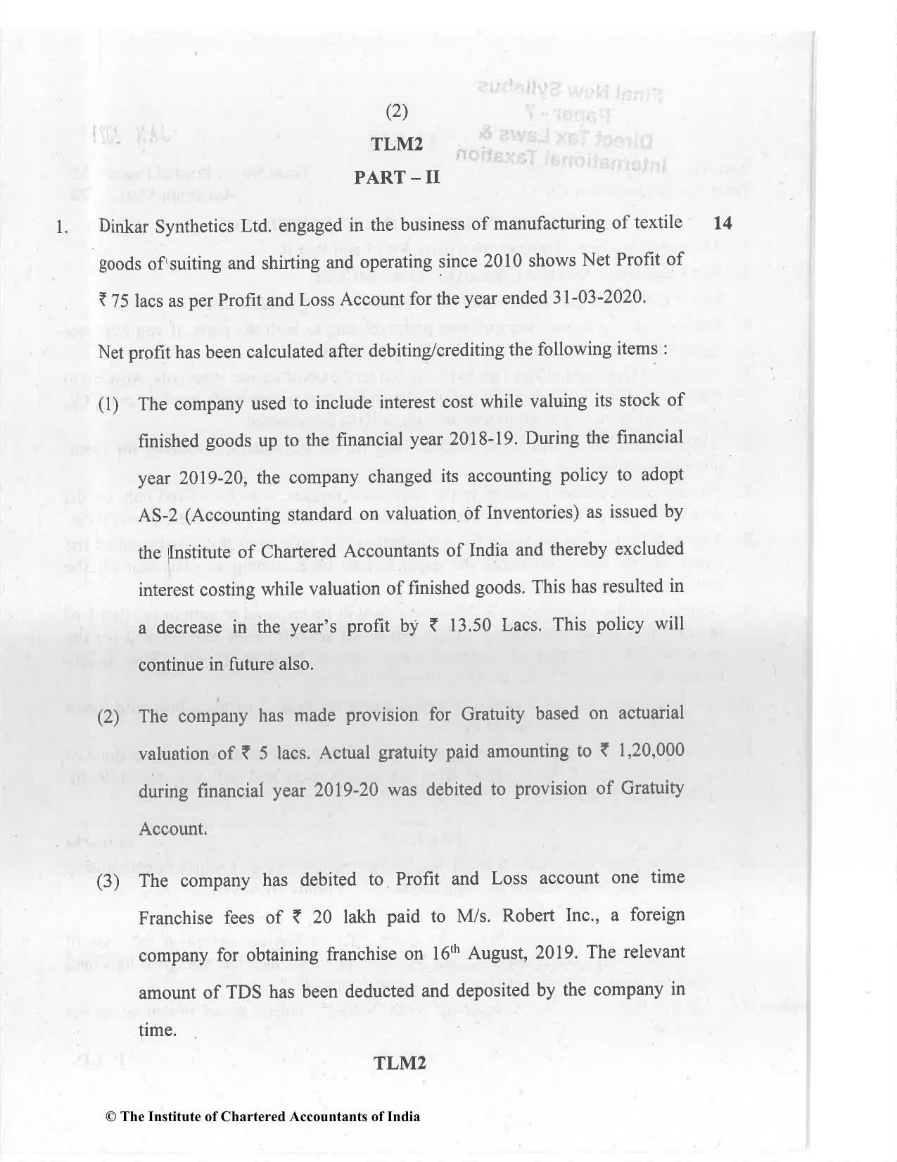 CA Final Jan 2021 Question Paper - Paper 7 – Direct Tax Laws and International Taxation - Page 2