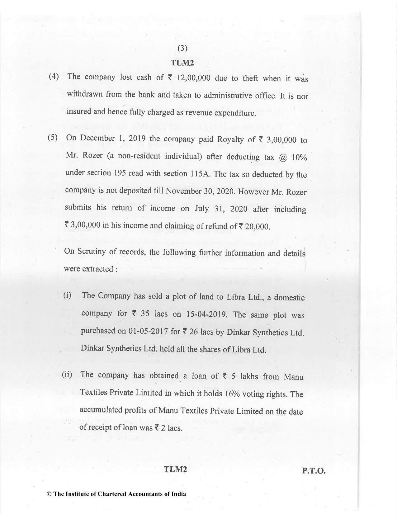 CA Final Jan 2021 Question Paper - Paper 7 – Direct Tax Laws and International Taxation - Page 3