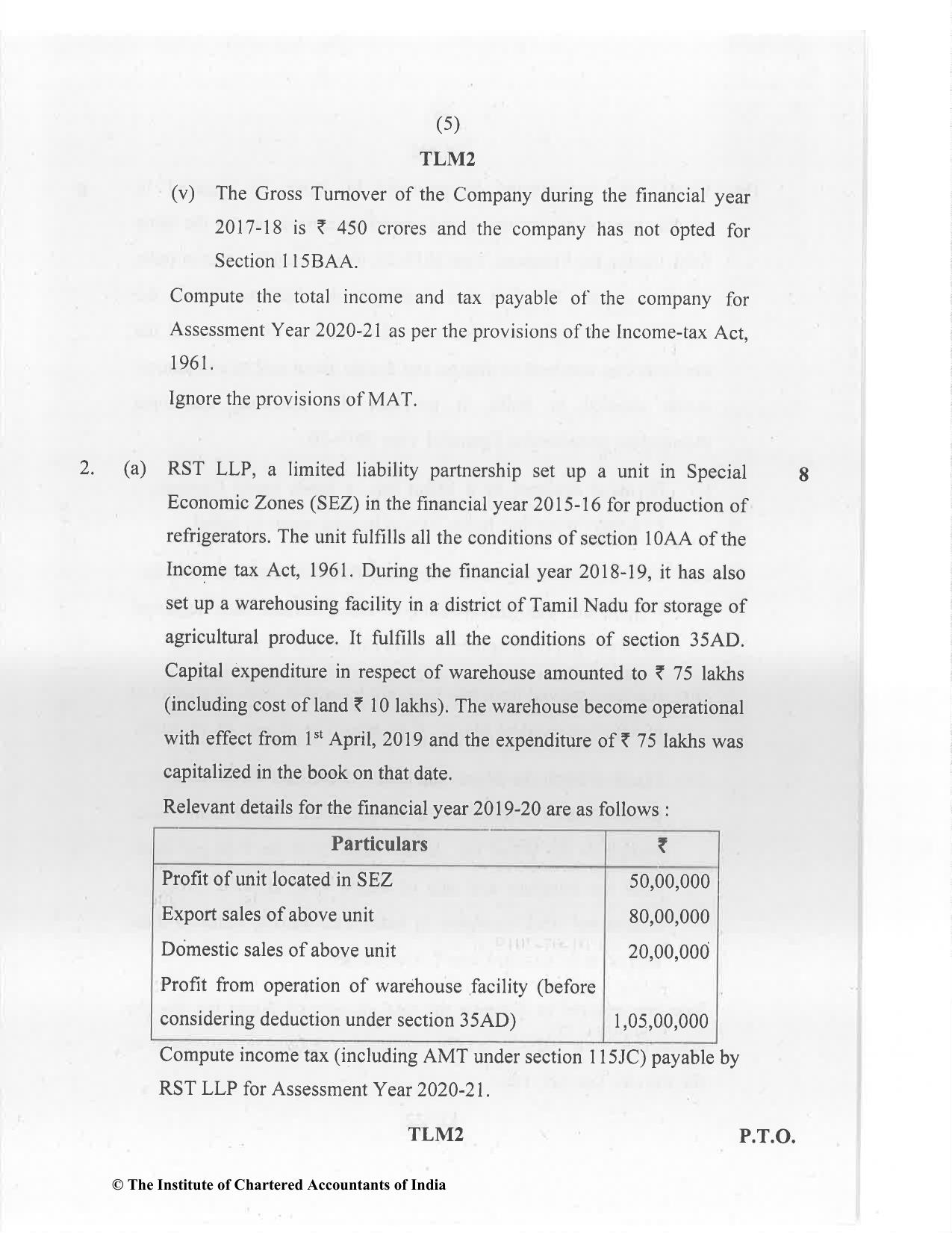 CA Final Jan 2021 Question Paper - Paper 7 – Direct Tax Laws and International Taxation - Page 5