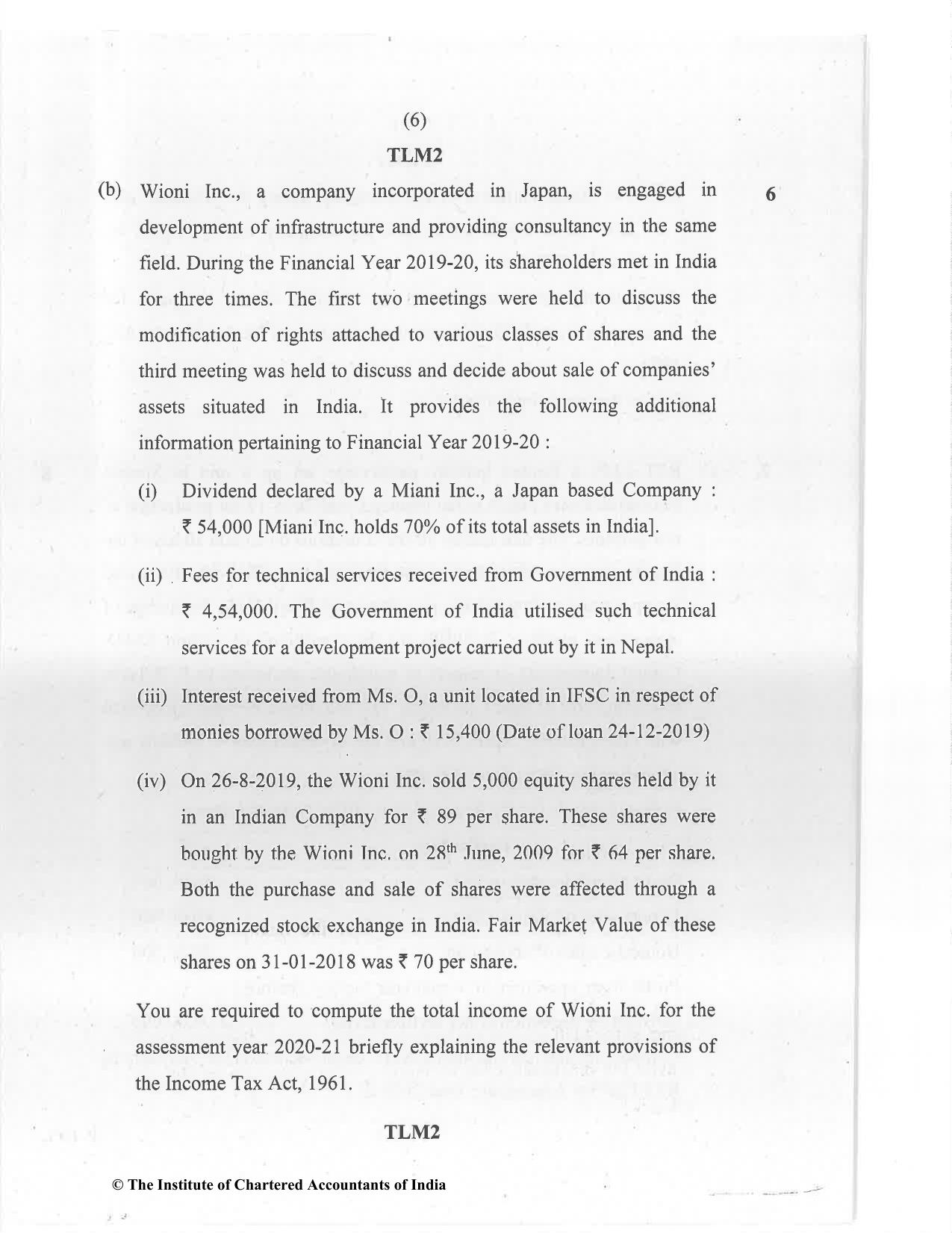 CA Final Jan 2021 Question Paper - Paper 7 – Direct Tax Laws and International Taxation - Page 6