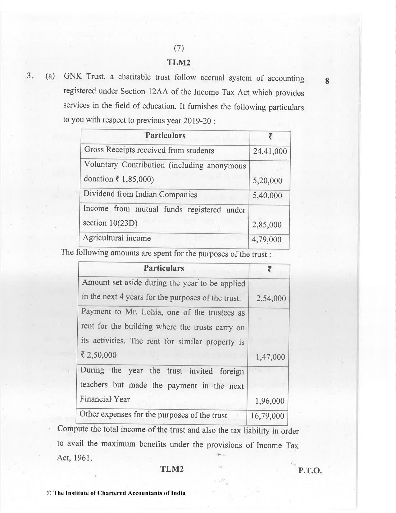 CA Final Jan 2021 Question Paper - Paper 7 – Direct Tax Laws and International Taxation - Page 7