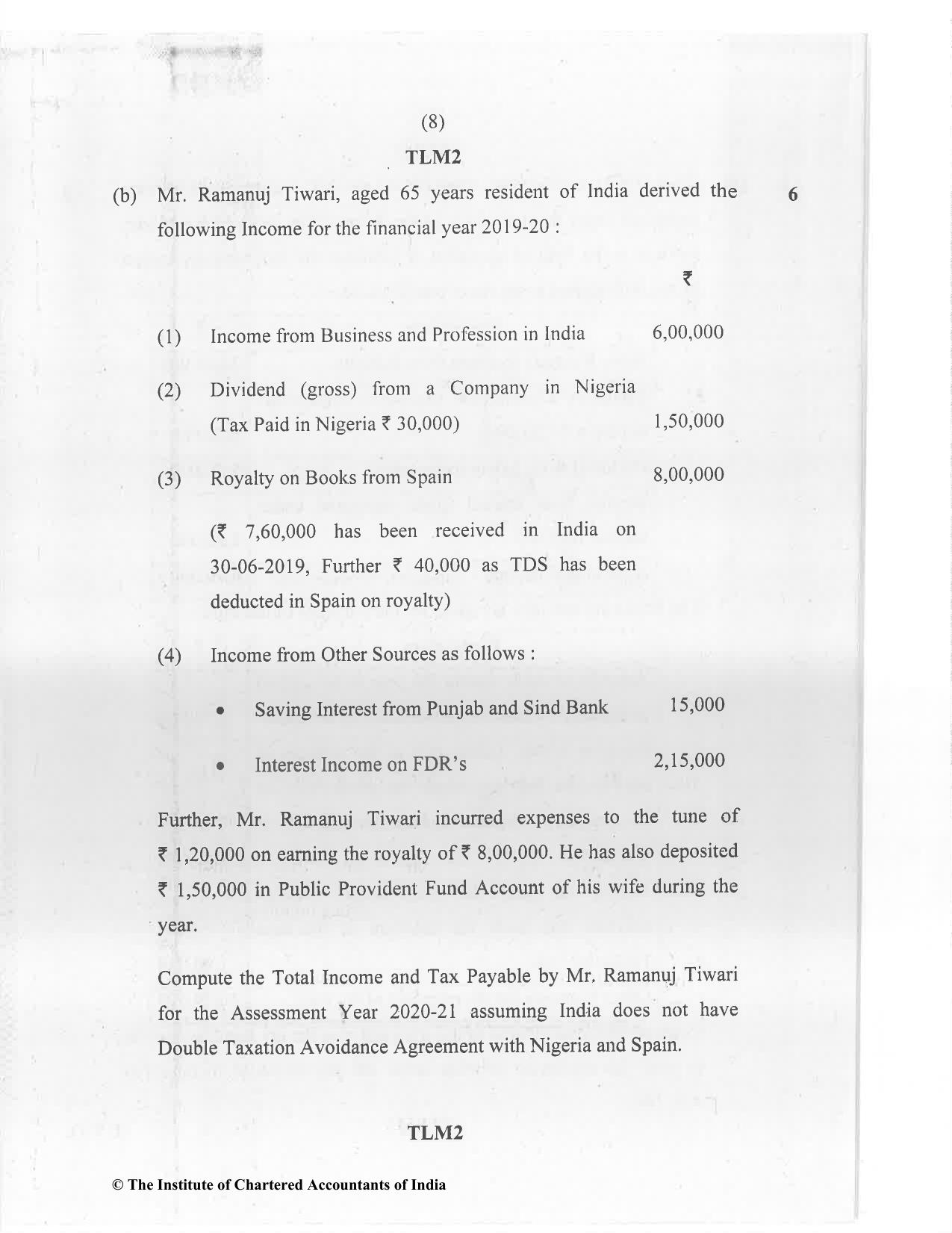CA Final Jan 2021 Question Paper - Paper 7 – Direct Tax Laws and International Taxation - Page 8