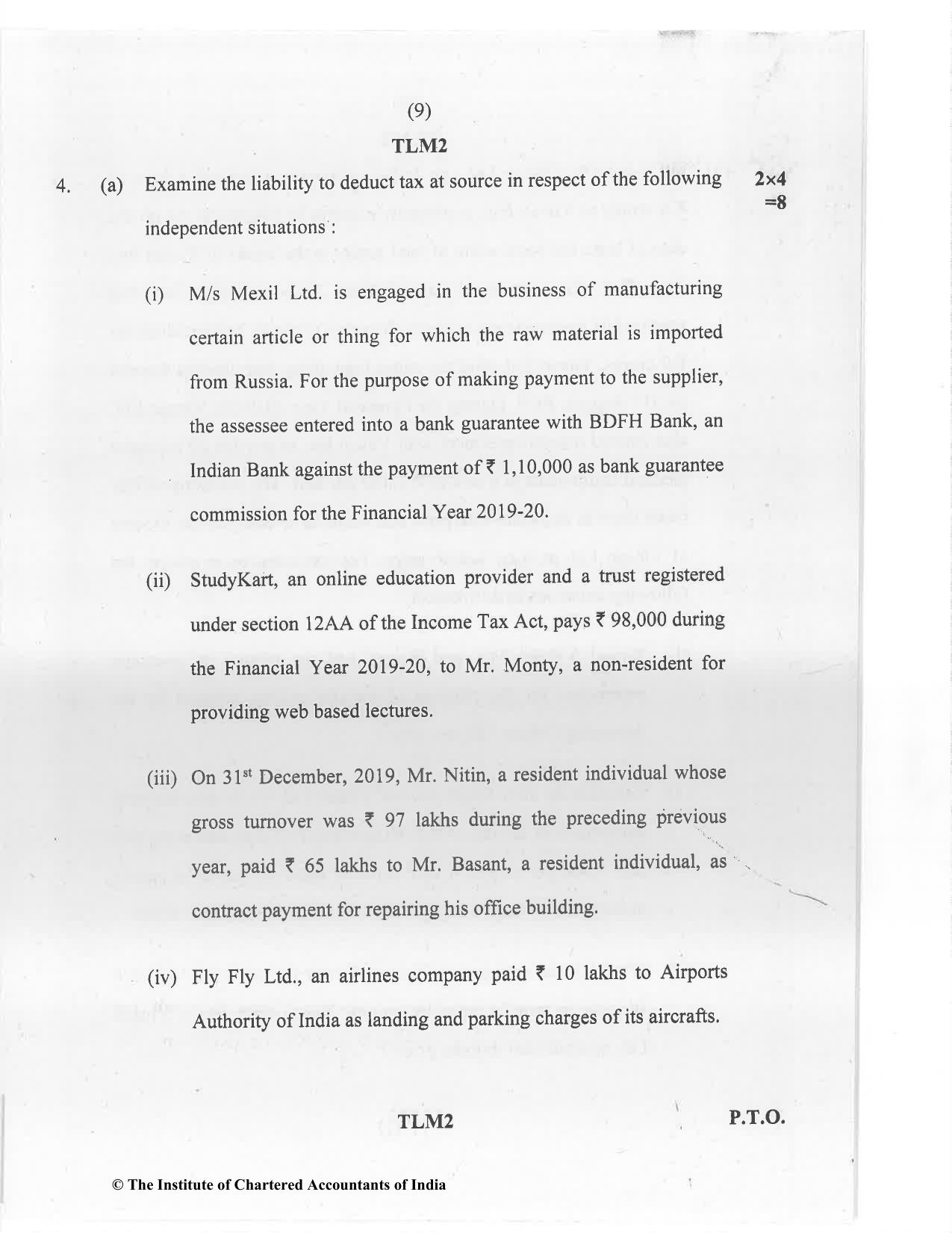 CA Final Jan 2021 Question Paper - Paper 7 – Direct Tax Laws and International Taxation - Page 9