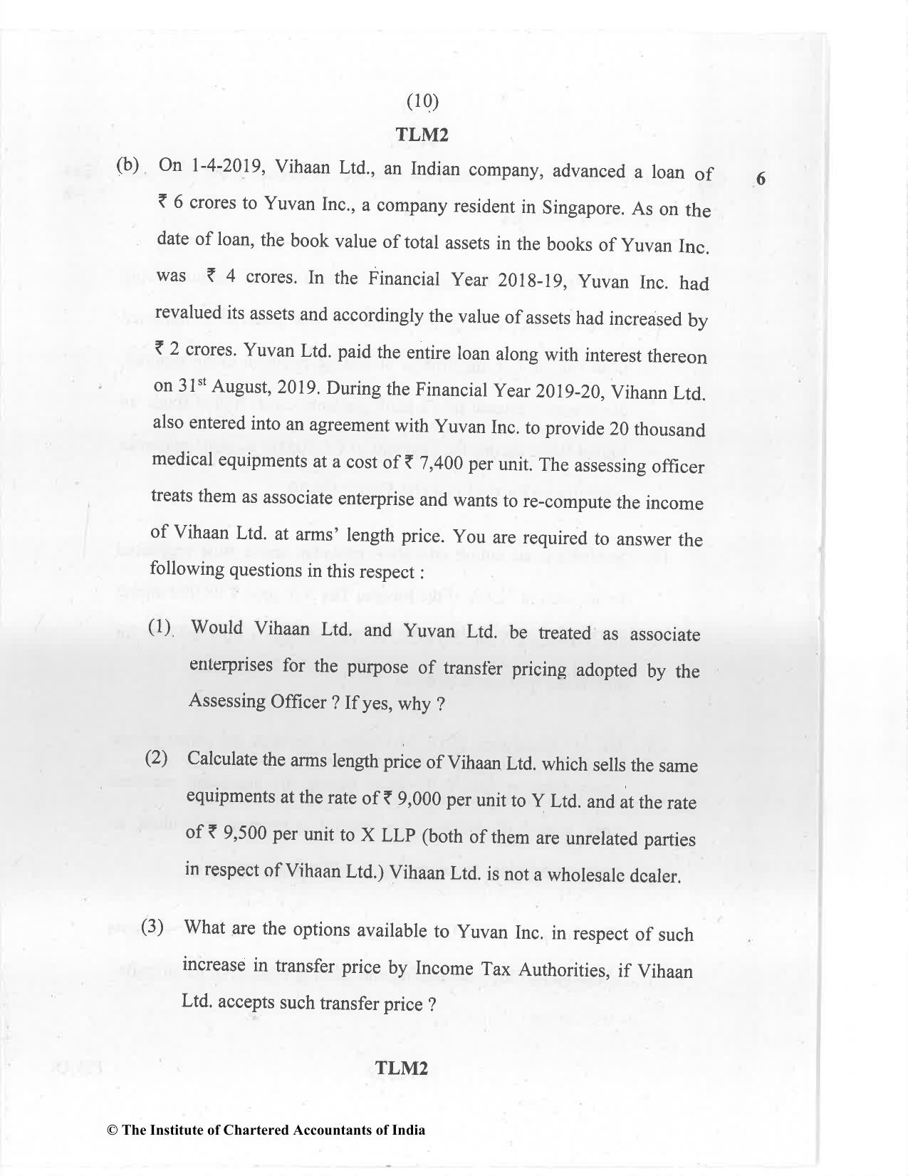 CA Final Jan 2021 Question Paper - Paper 7 – Direct Tax Laws and International Taxation - Page 10