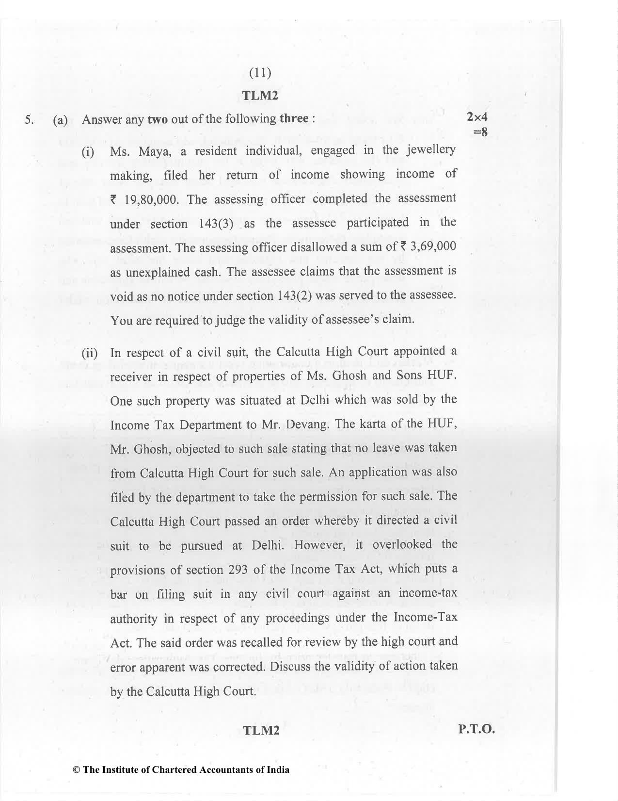 CA Final Jan 2021 Question Paper - Paper 7 – Direct Tax Laws and International Taxation - Page 11
