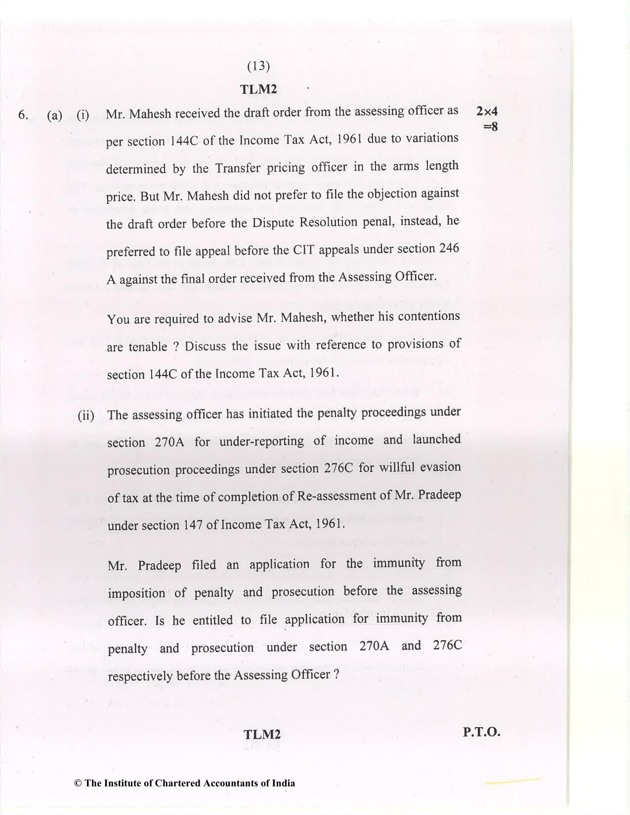 CA Final Jan 2021 Question Paper - Paper 7 – Direct Tax Laws and International Taxation - Page 13