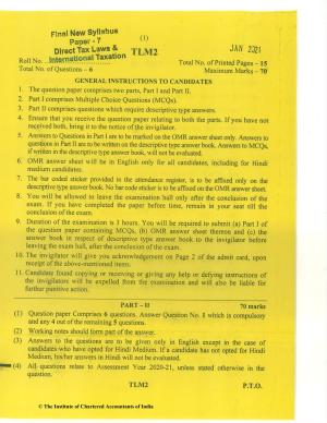 CA Final Jan 2021 Question Paper - Paper 7 – Direct Tax Laws and International Taxation