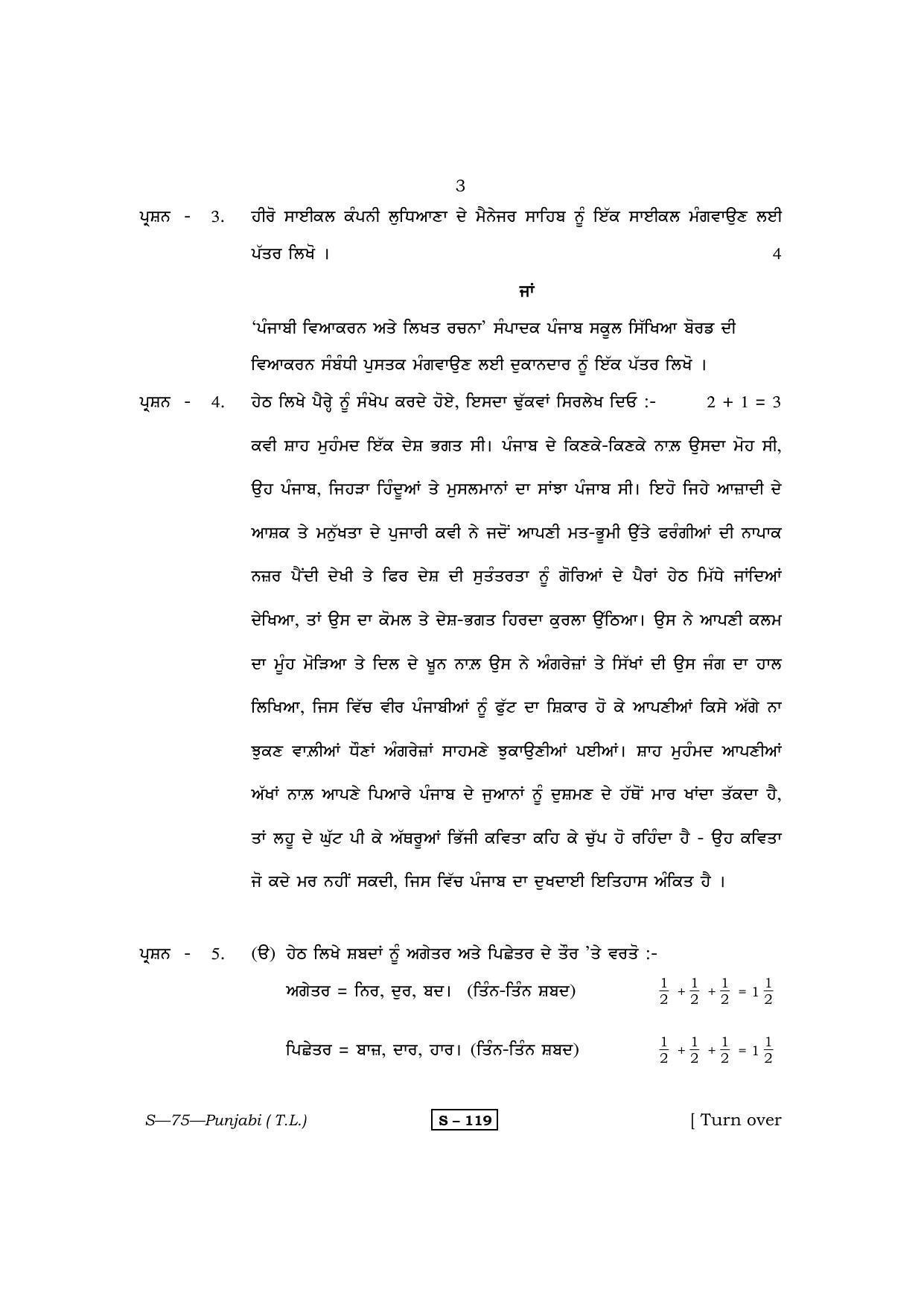 RBSE Class 10 Punjabi (T.L.) 2013 Question Paper - Page 3