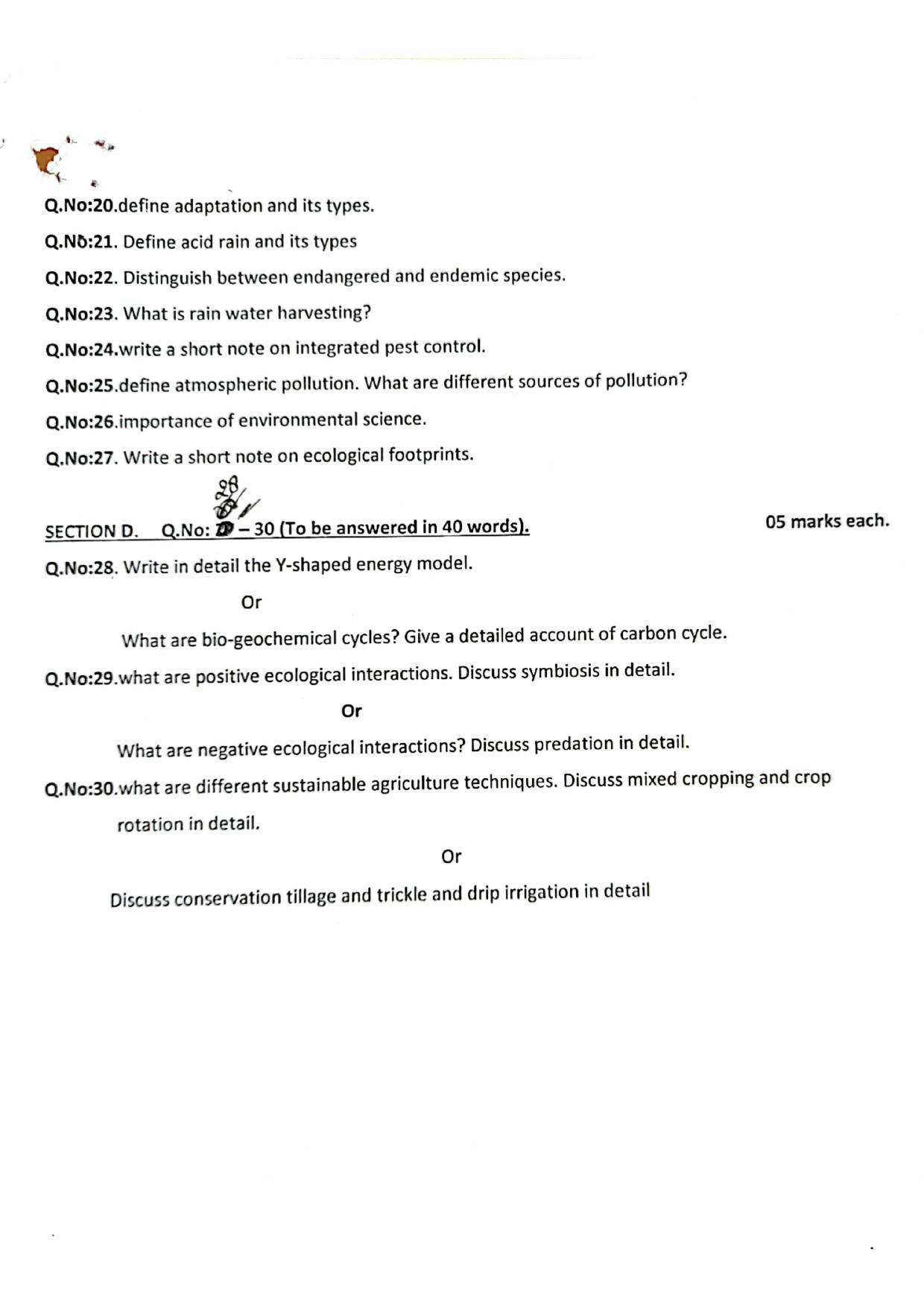 JKBOSE Class 11 Environmental Science Model Question Paper 2023 - Page 2