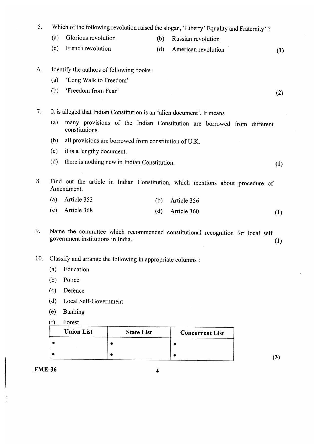 Kerala Plus One 2020 Political Science Question Papers (Model) - Page 4