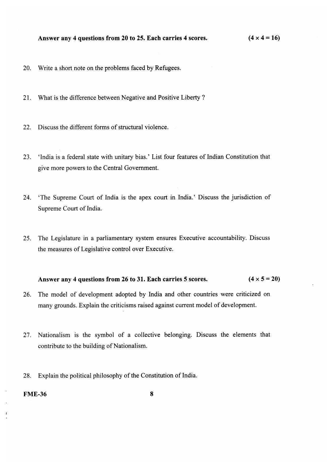 Kerala Plus One 2020 Political Science Question Papers (Model) - Page 8