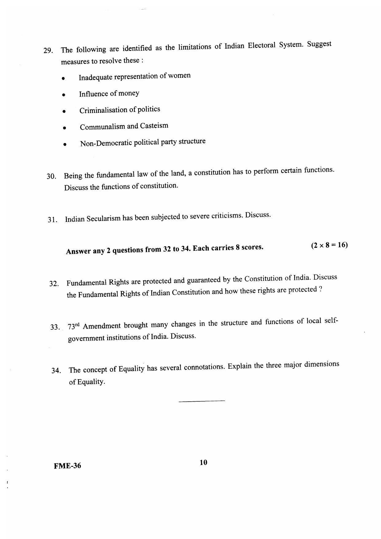 Kerala Plus One 2020 Political Science Question Papers (Model) - Page 10
