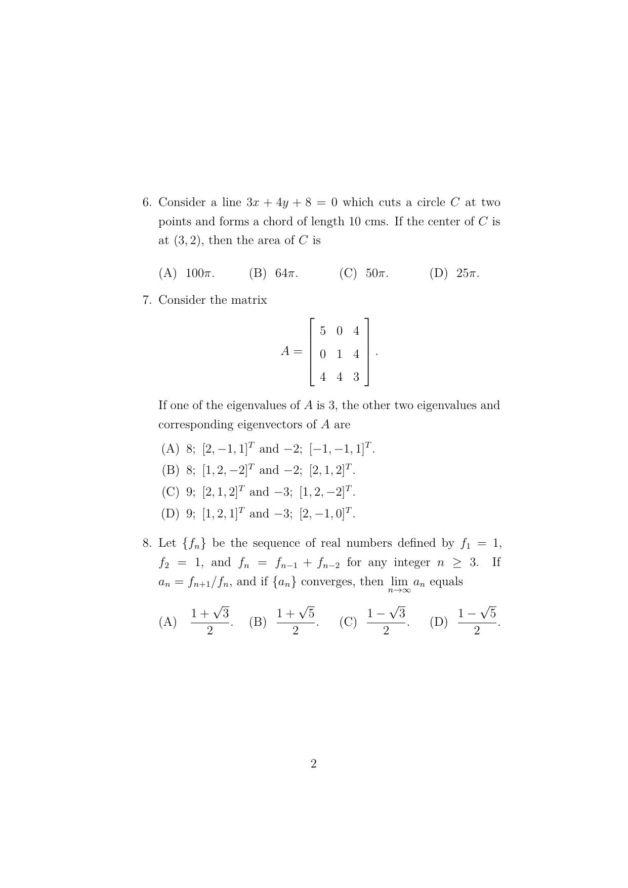 ISI Admission Test JRF in Geology (GEA)  2024 Sample Paper - Page 2