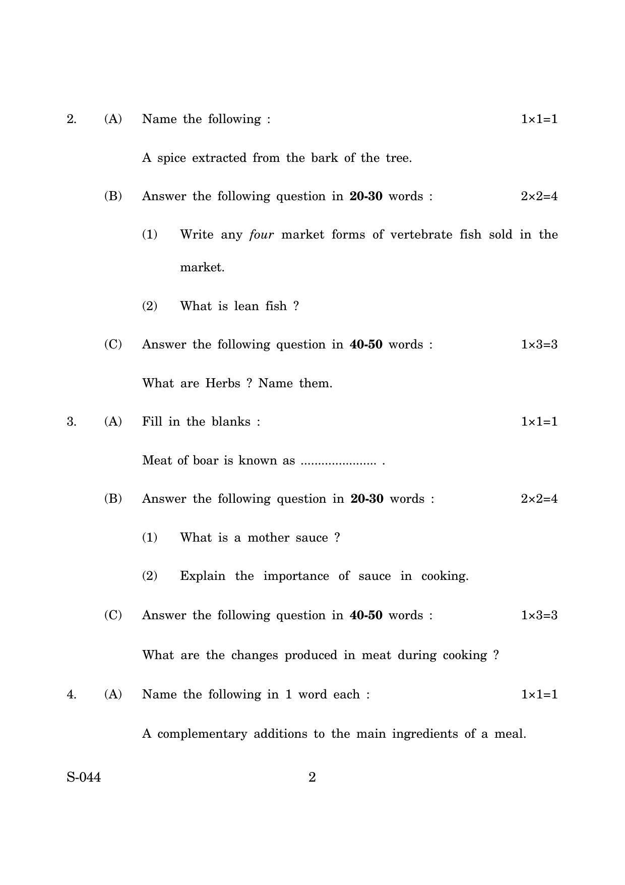 Goa Board Class 10 Cookery E English (June 2019) Question Paper - Page 2