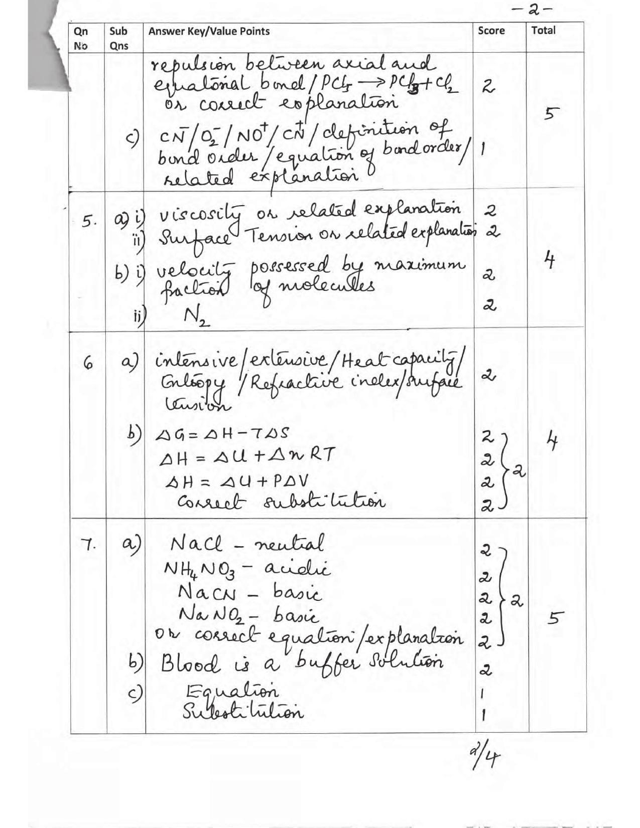 Kerala Plus One 2017 Chemistry Answer Key - Page 2