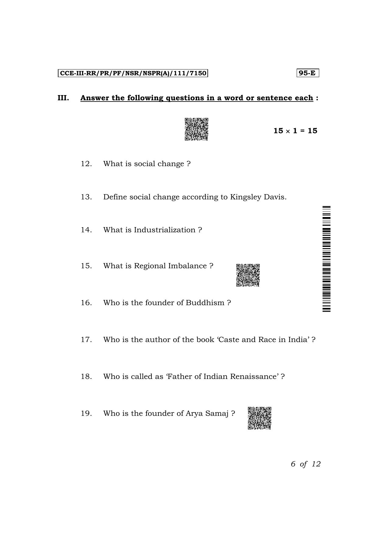 Karnataka SSLC Sociology (English Medium) Exam 3 Question Paper 2024 (A Version) - Page 6