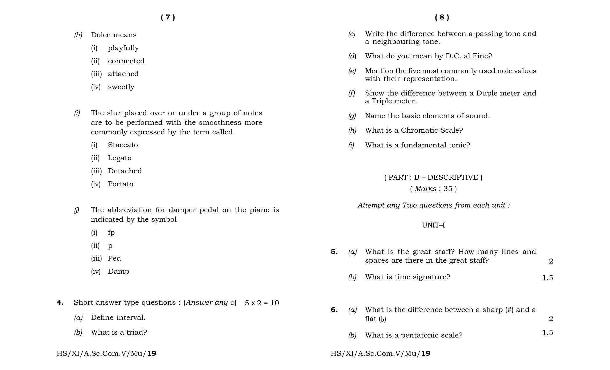 Meghalaya Board (MBOSE) Class 11 Music 2019 Question Paper - Page 4
