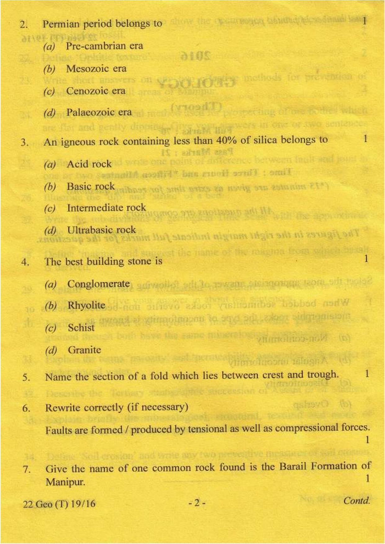 COHSEM Class 12 Geology 2016 Question Papers - Page 2
