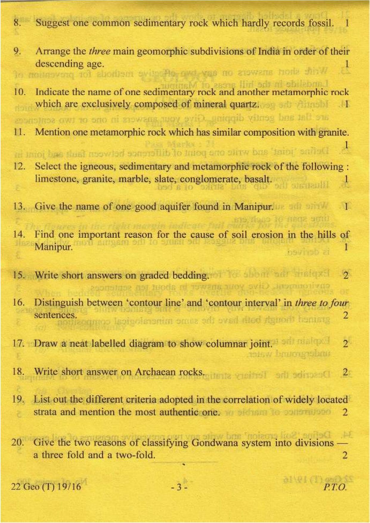 COHSEM Class 12 Geology 2016 Question Papers - Page 3
