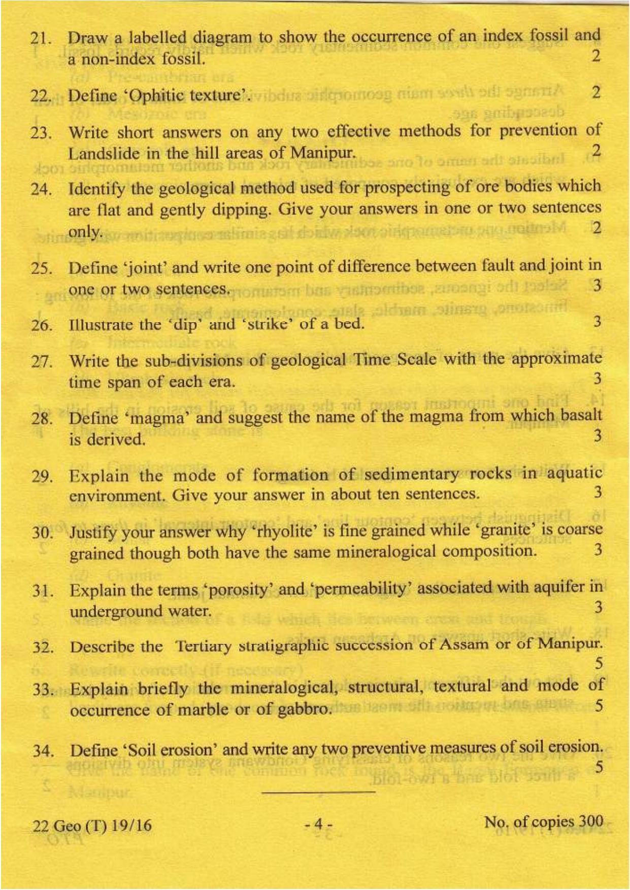 COHSEM Class 12 Geology 2016 Question Papers - Page 4
