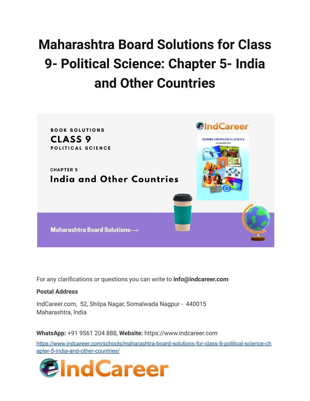 Maharashtra Board Solutions for Class 9- Political Science: Chapter 5- India and Other Countries - Page 1