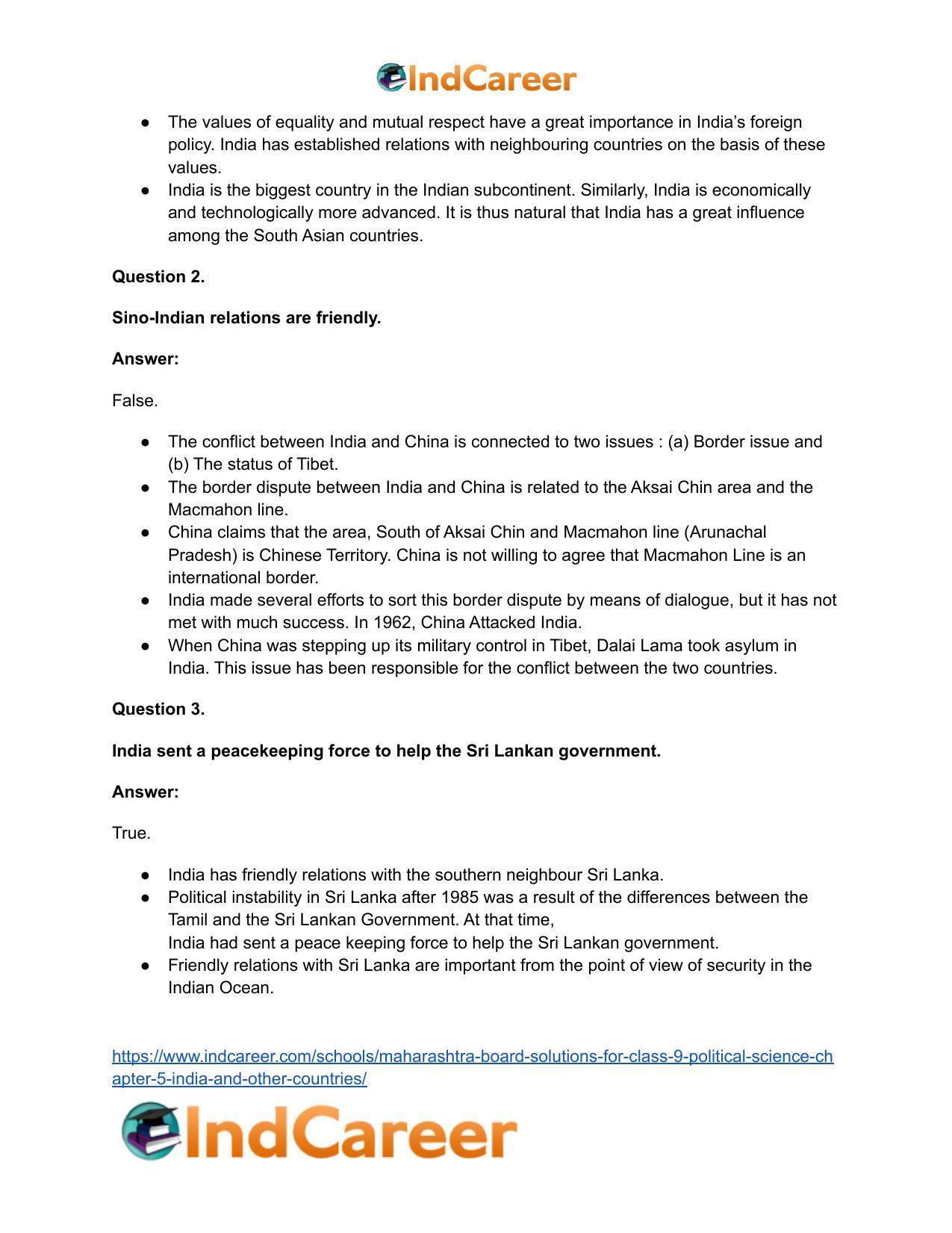 Maharashtra Board Solutions for Class 9- Political Science: Chapter 5- India and Other Countries - Page 4
