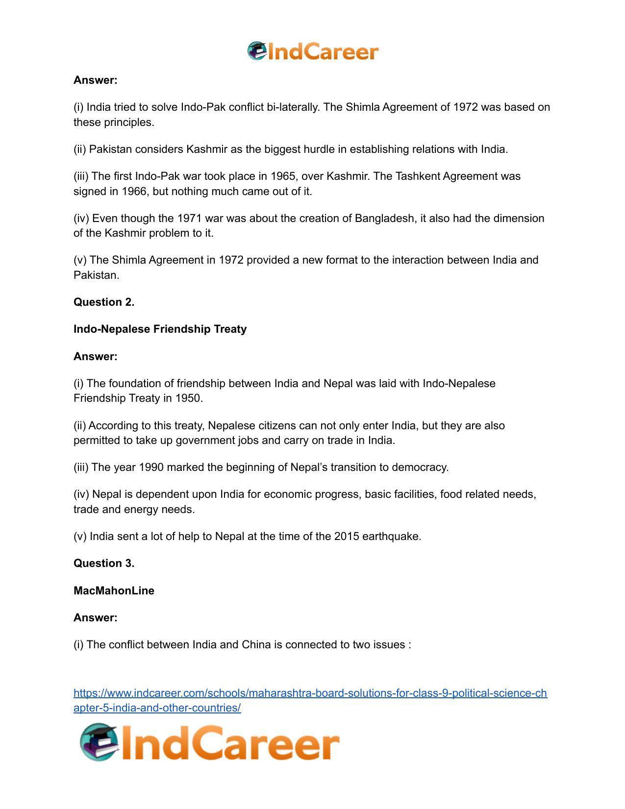 Maharashtra Board Solutions for Class 9- Political Science: Chapter 5- India and Other Countries - Page 6