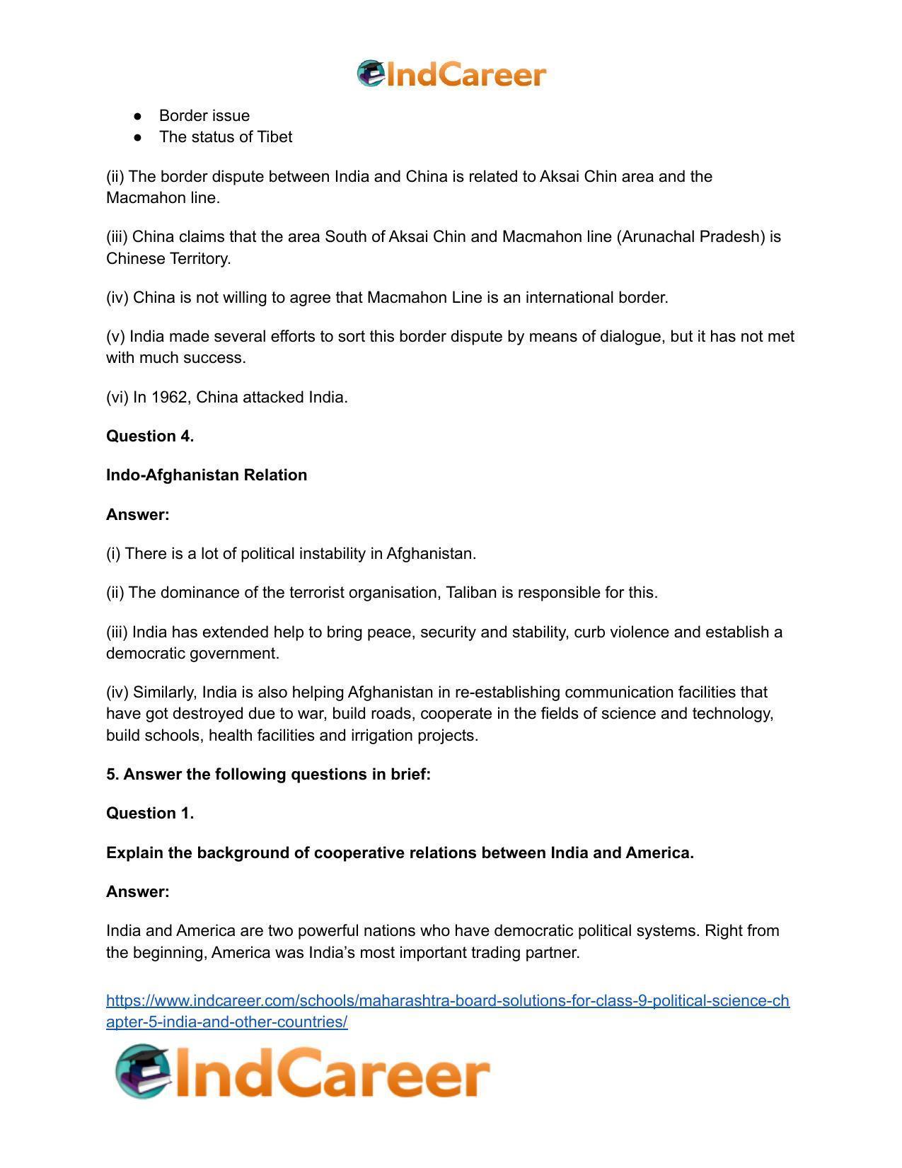 Maharashtra Board Solutions for Class 9- Political Science: Chapter 5- India and Other Countries - Page 7