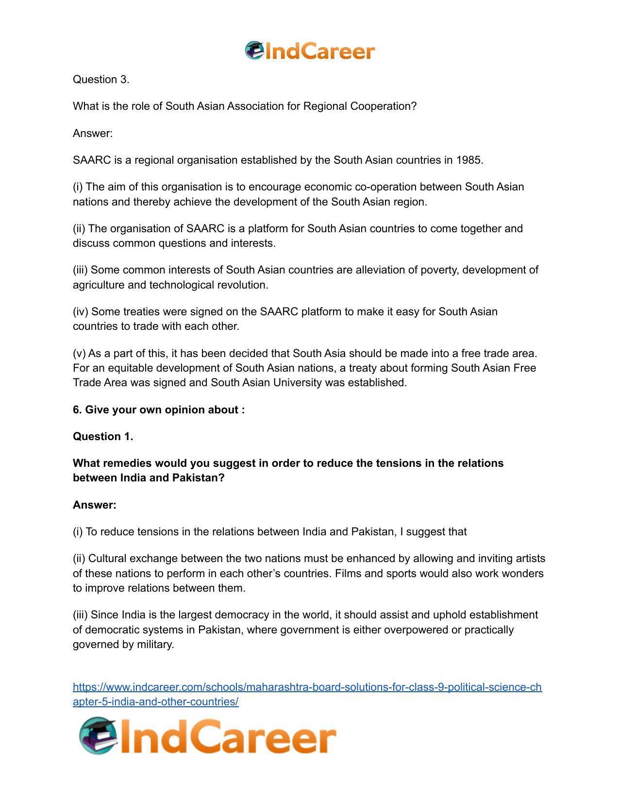 Maharashtra Board Solutions for Class 9- Political Science: Chapter 5- India and Other Countries - Page 9