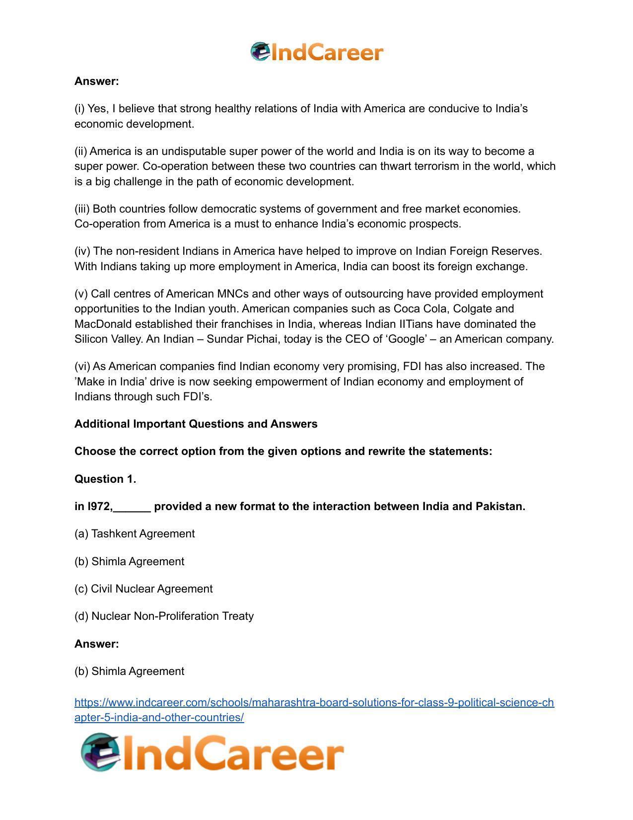 Maharashtra Board Solutions for Class 9- Political Science: Chapter 5- India and Other Countries - Page 11
