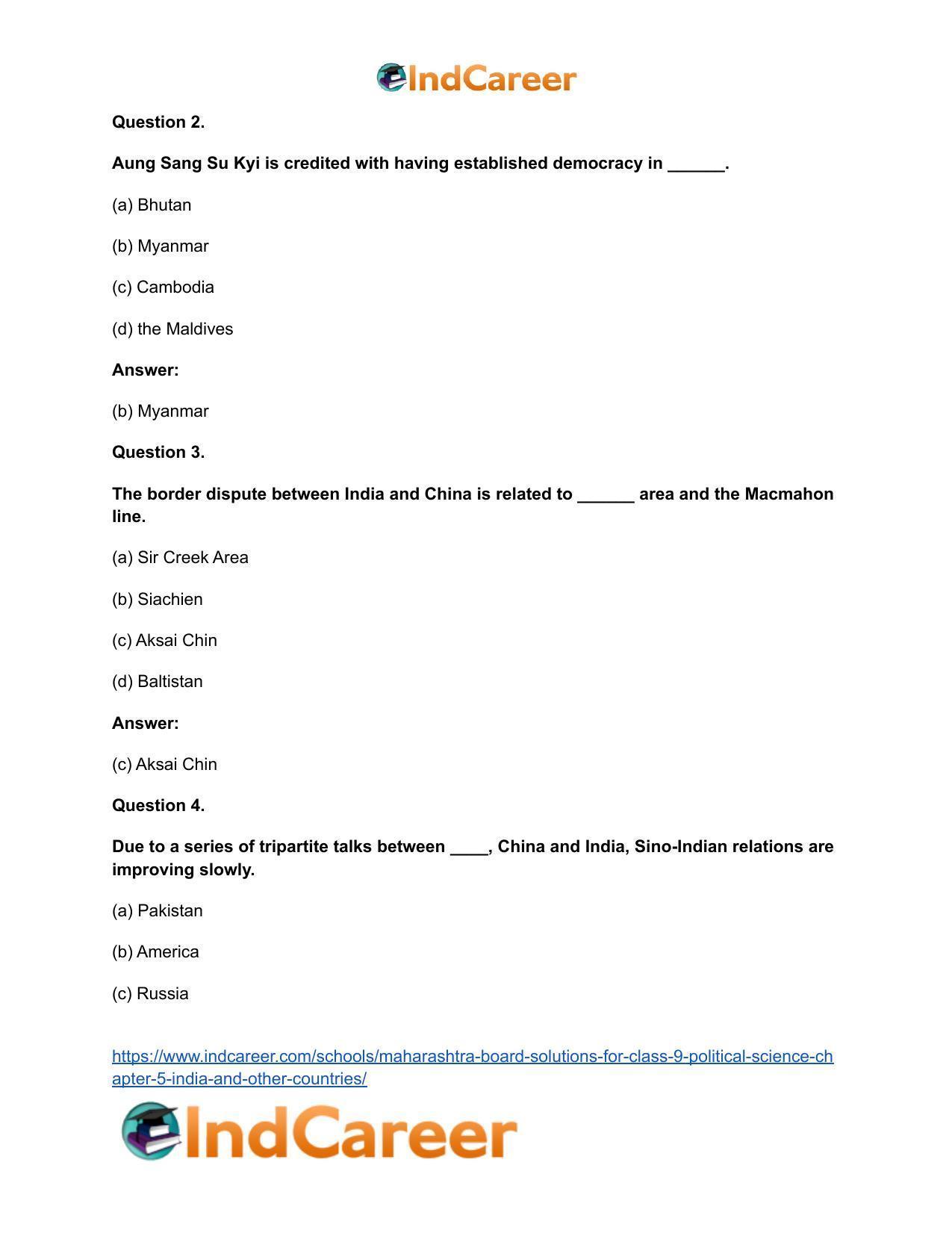 Maharashtra Board Solutions for Class 9- Political Science: Chapter 5- India and Other Countries - Page 12
