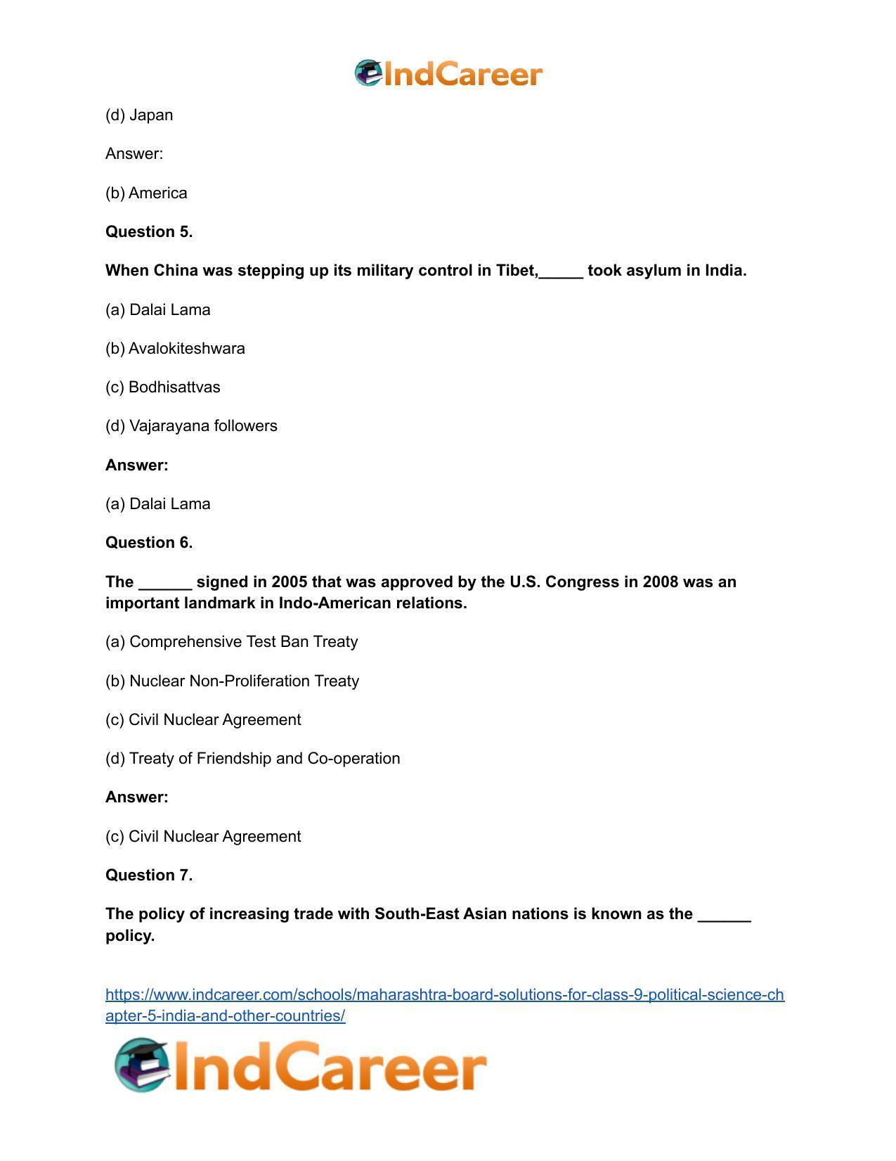 Maharashtra Board Solutions for Class 9- Political Science: Chapter 5- India and Other Countries - Page 13