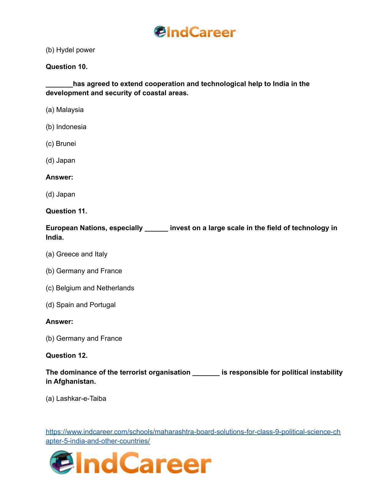 Maharashtra Board Solutions for Class 9- Political Science: Chapter 5- India and Other Countries - Page 15
