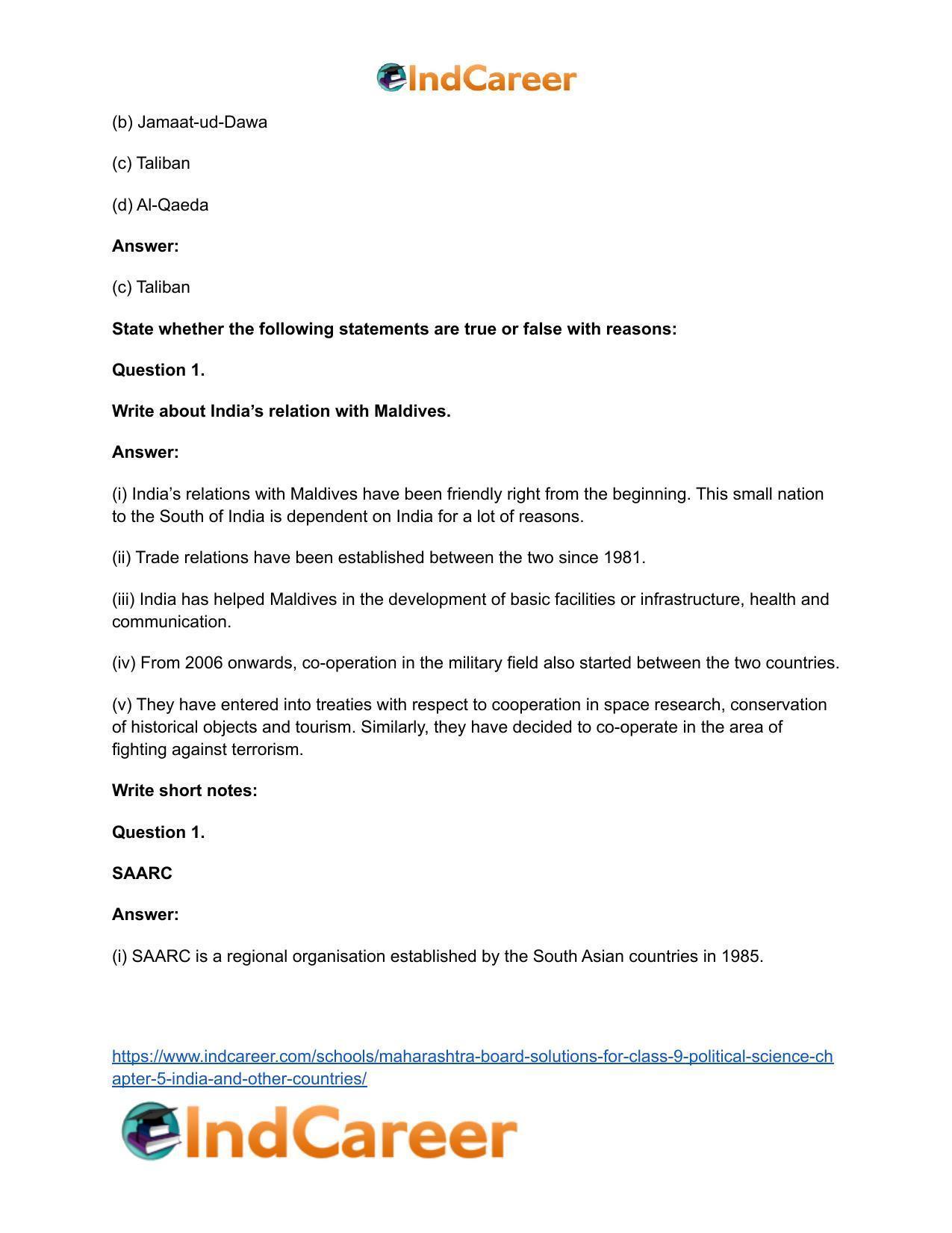 Maharashtra Board Solutions for Class 9- Political Science: Chapter 5- India and Other Countries - Page 16
