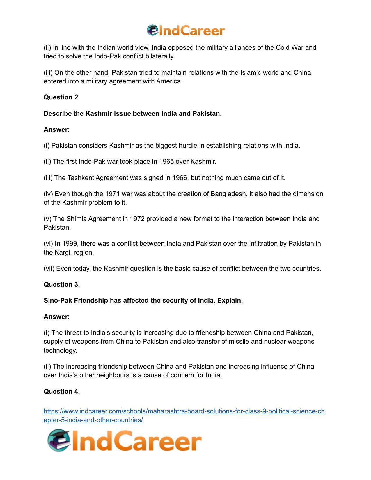 Maharashtra Board Solutions for Class 9- Political Science: Chapter 5- India and Other Countries - Page 21