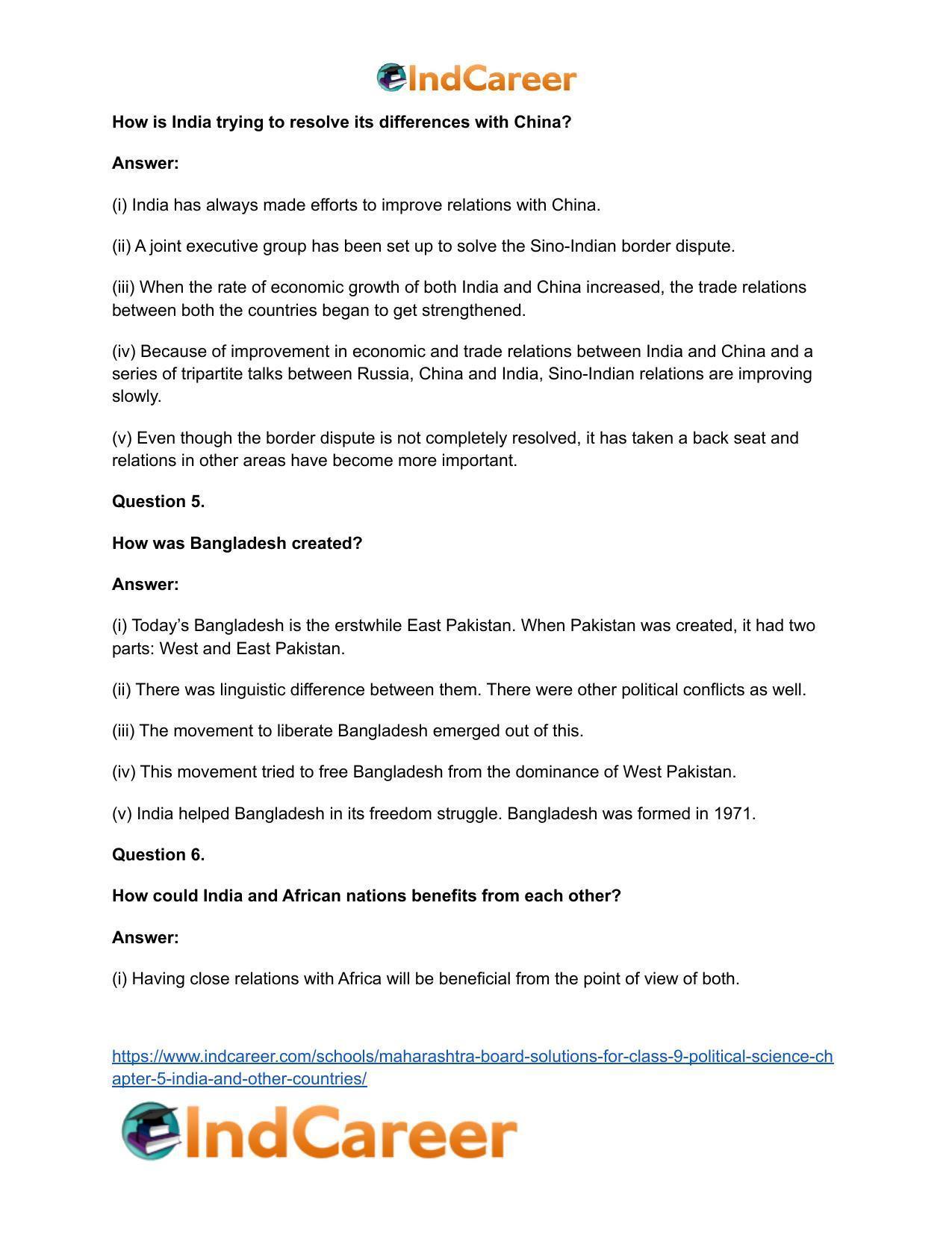 Maharashtra Board Solutions for Class 9- Political Science: Chapter 5- India and Other Countries - Page 22