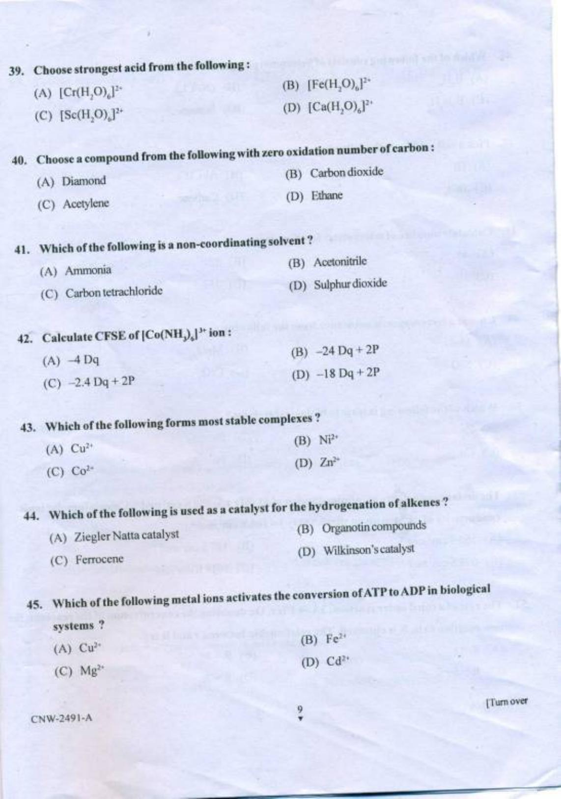 PU CET PG 2018 MSc (Chemistry) Question Paper - Page 8