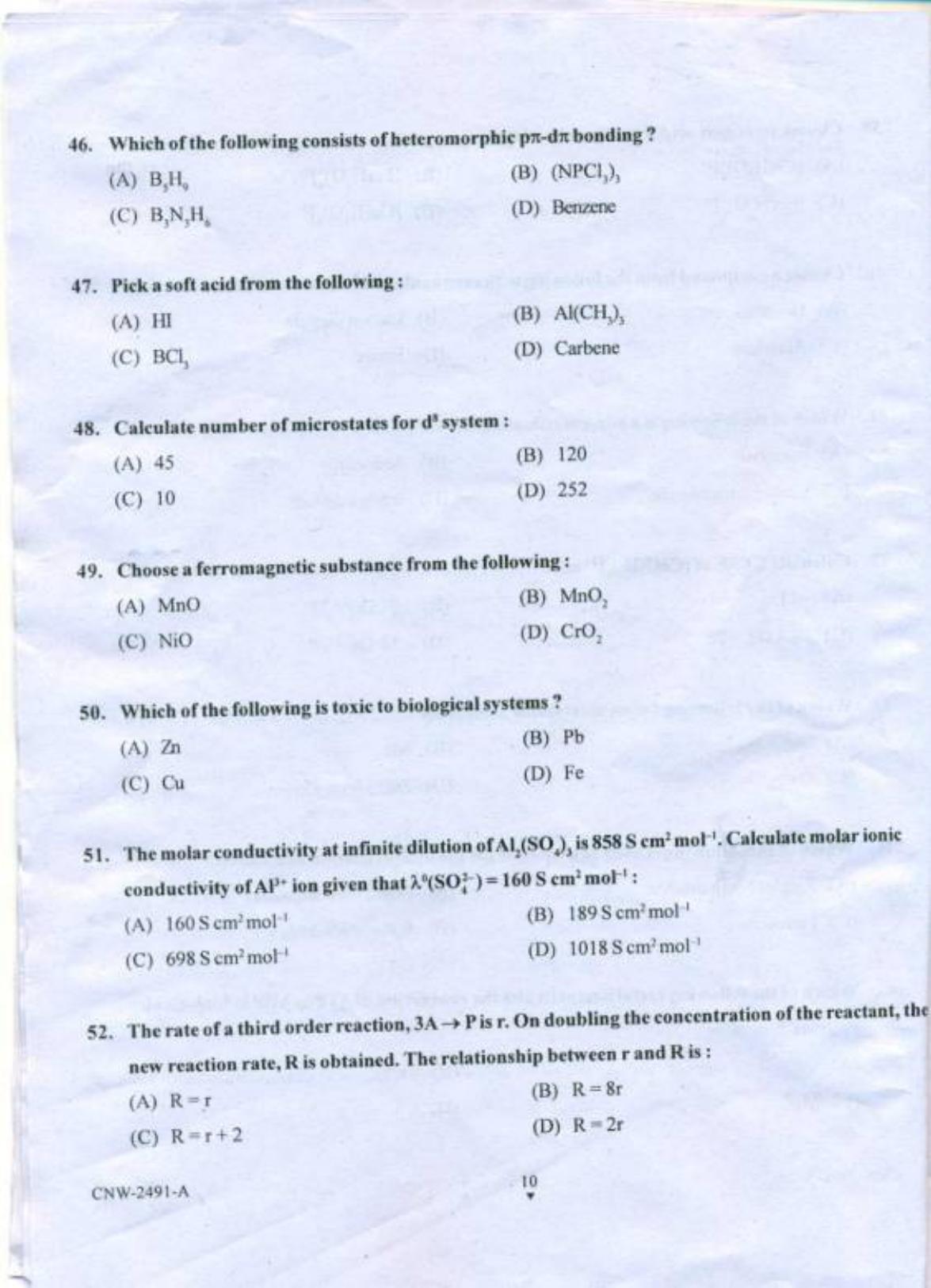 PU CET PG 2018 MSc (Chemistry) Question Paper - Page 9