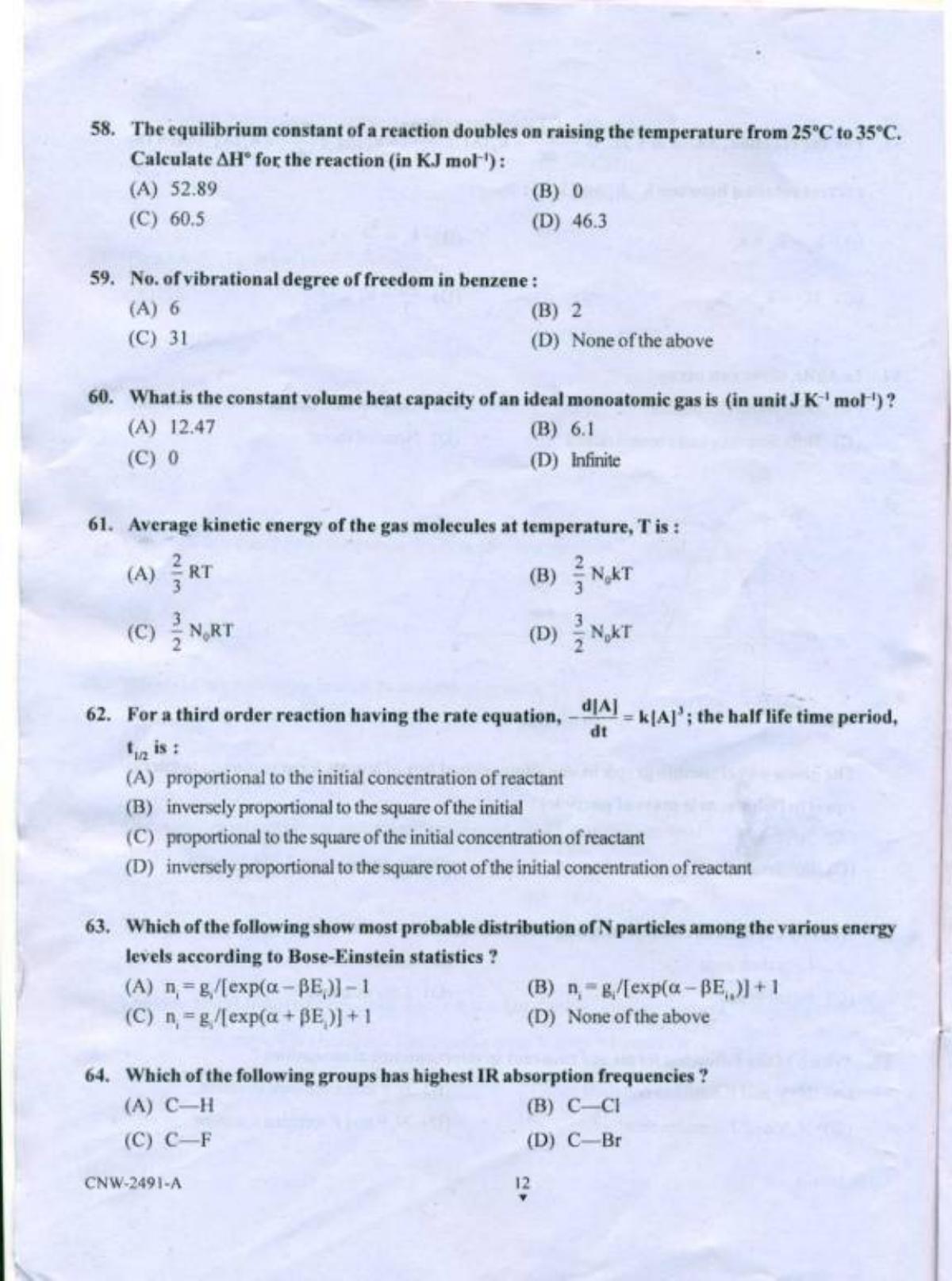 PU CET PG 2018 MSc (Chemistry) Question Paper - Page 11