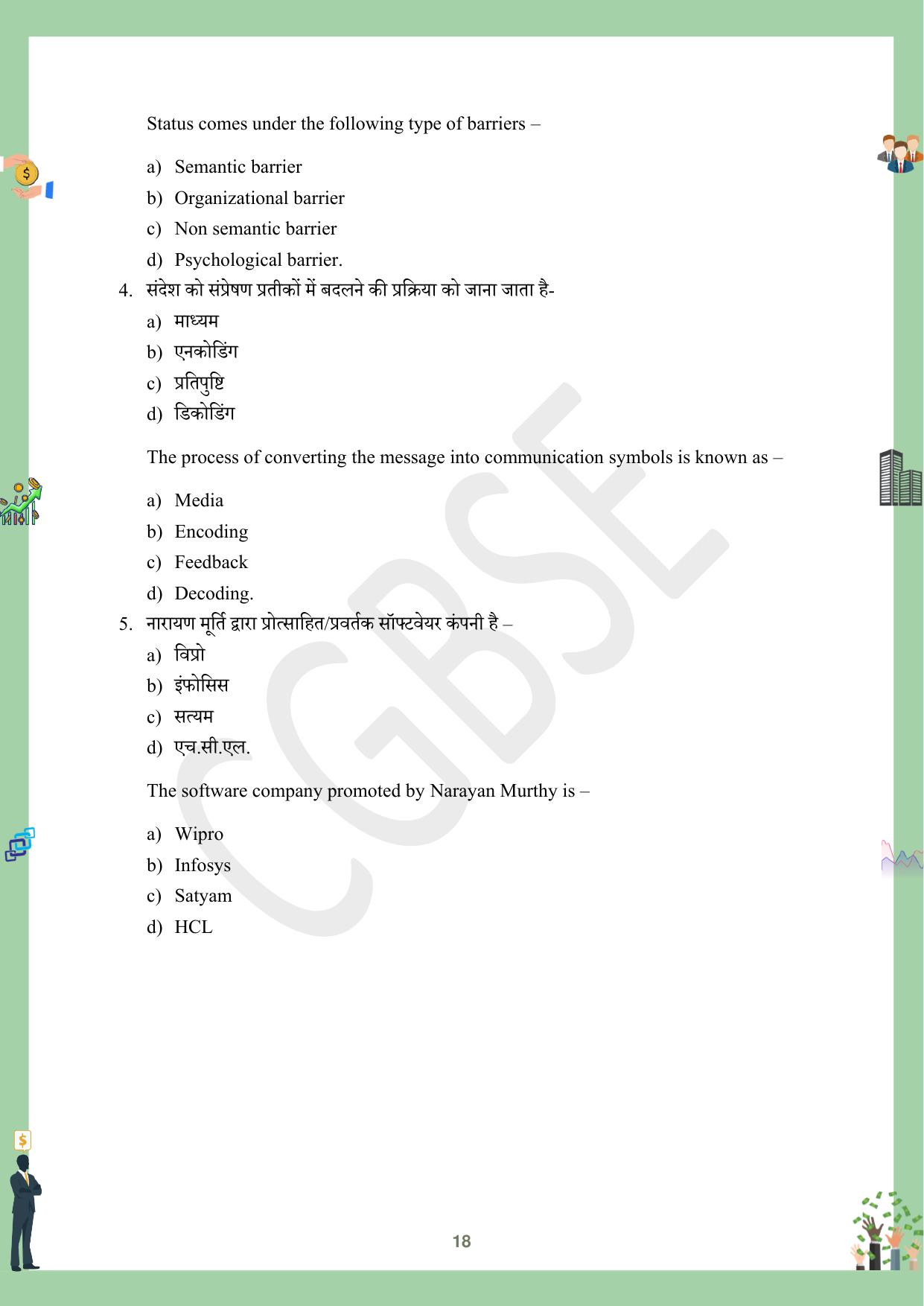 CGBSE Board Class 12 Business Studies व्यावसाय अध्ययन  2023-2024 Question Bank - Page 18