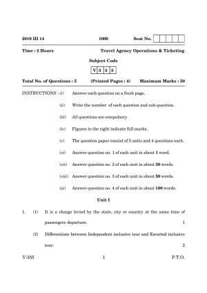 Goa Board Class 12 Travel Agency Operations & Ticketing March 2019 (March 2019) Question Paper