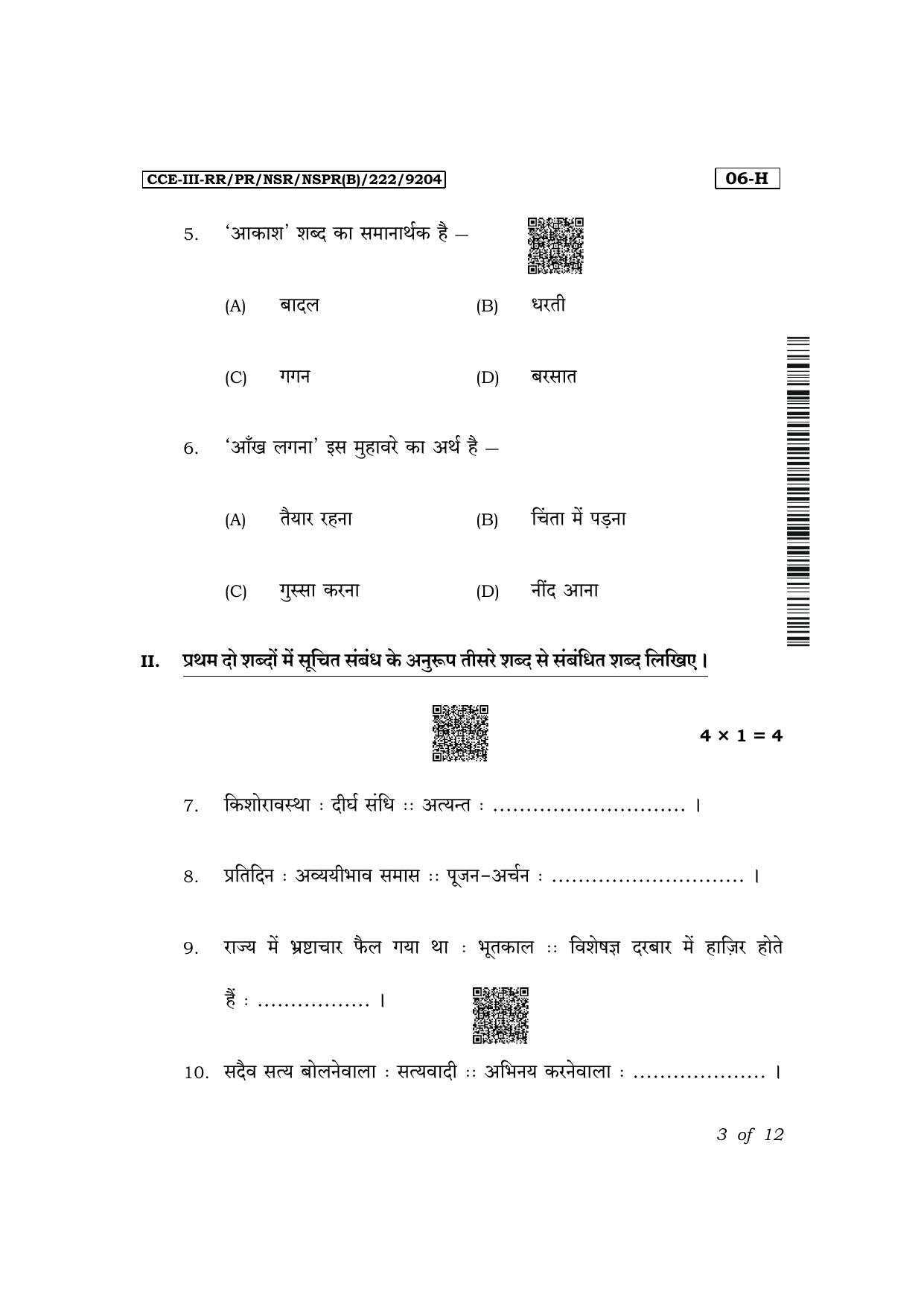 Karnataka SSLC First Language Hindi Exam 3 Question Paper 2024 (B Version) - Page 3