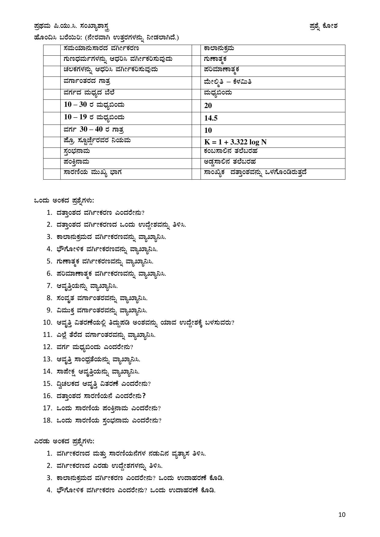 Karnataka 1st PUC Question Bank 2025 - Statistics Kannada - Page 10