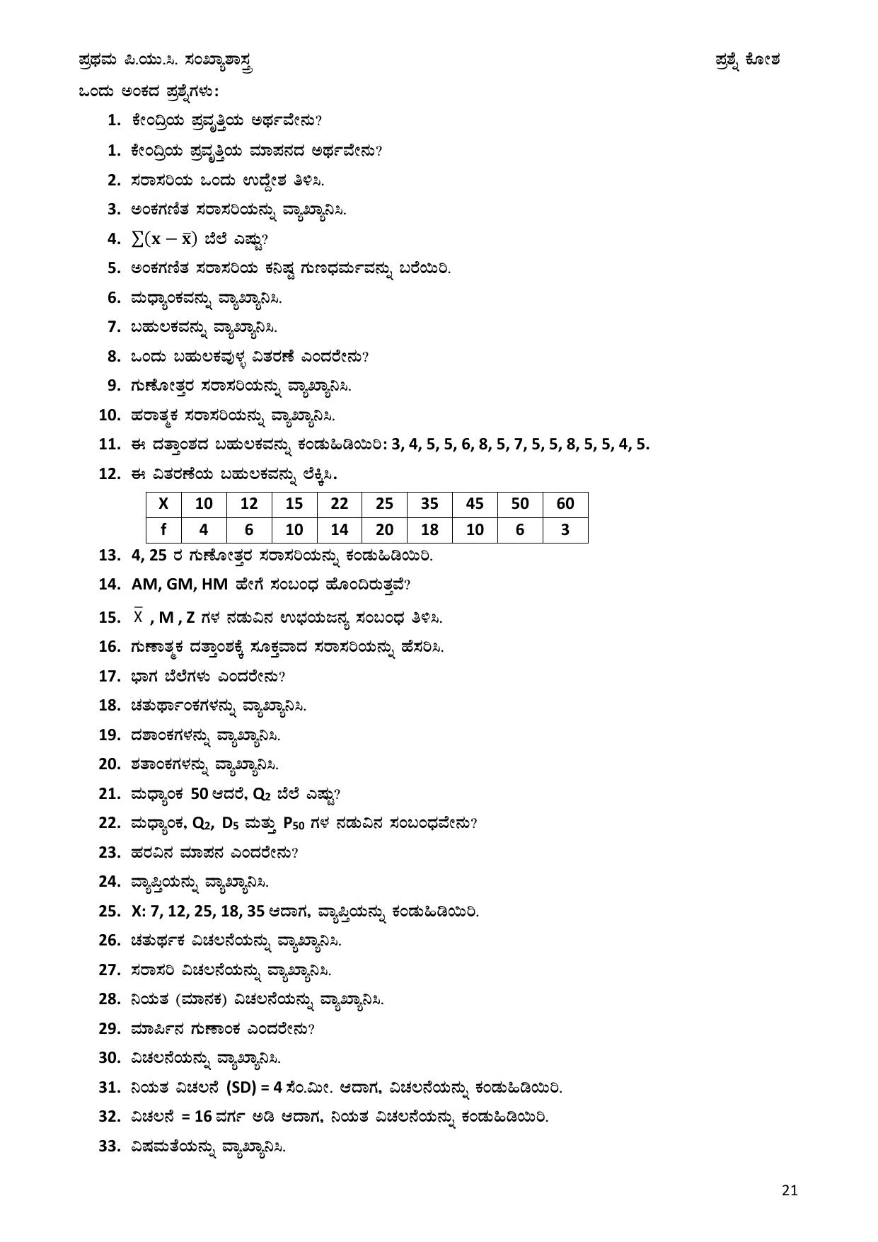 Karnataka 1st PUC Question Bank 2025 - Statistics Kannada - Page 21