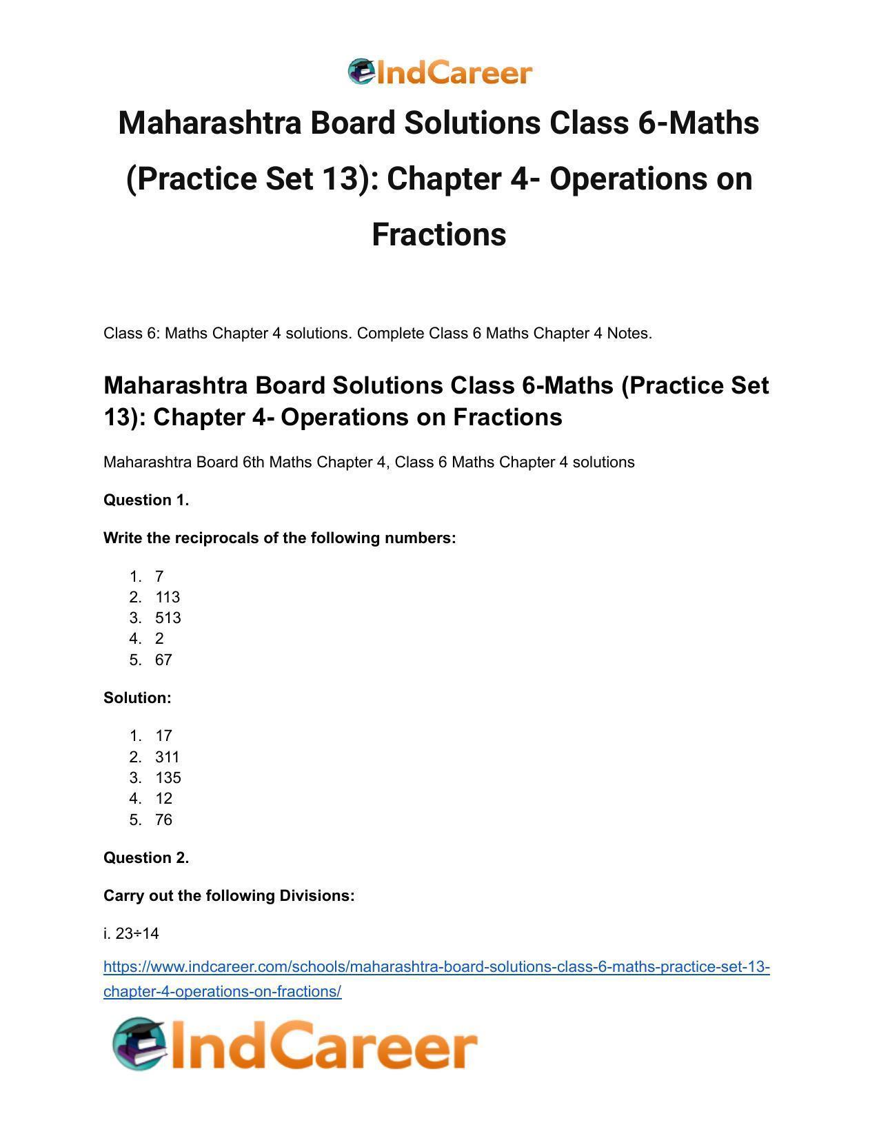 Maharashtra Board Solutions Class 6-Maths (Practice Set 13): Chapter 4- Operations on Fractions - Page 2