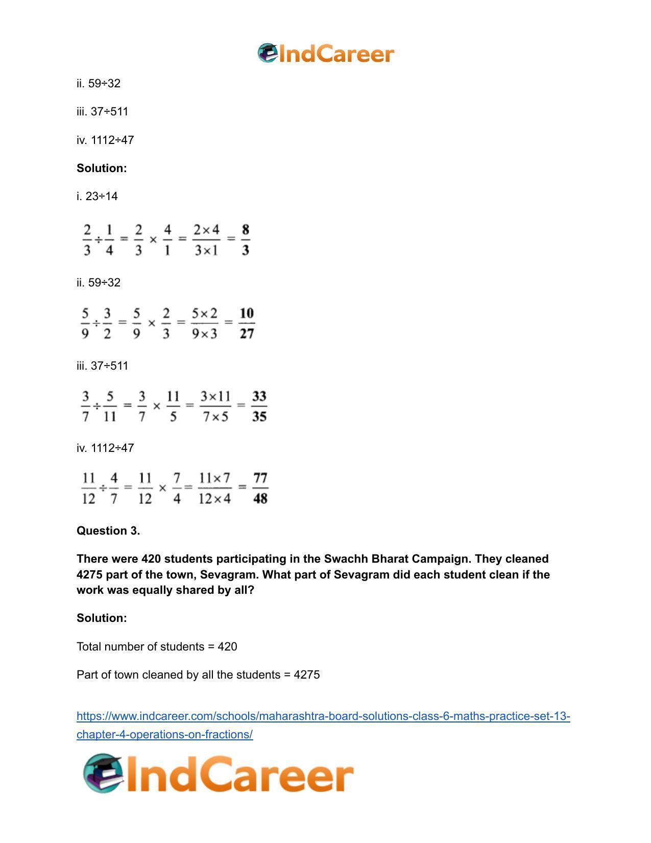 Maharashtra Board Solutions Class 6-Maths (Practice Set 13): Chapter 4- Operations on Fractions - Page 3