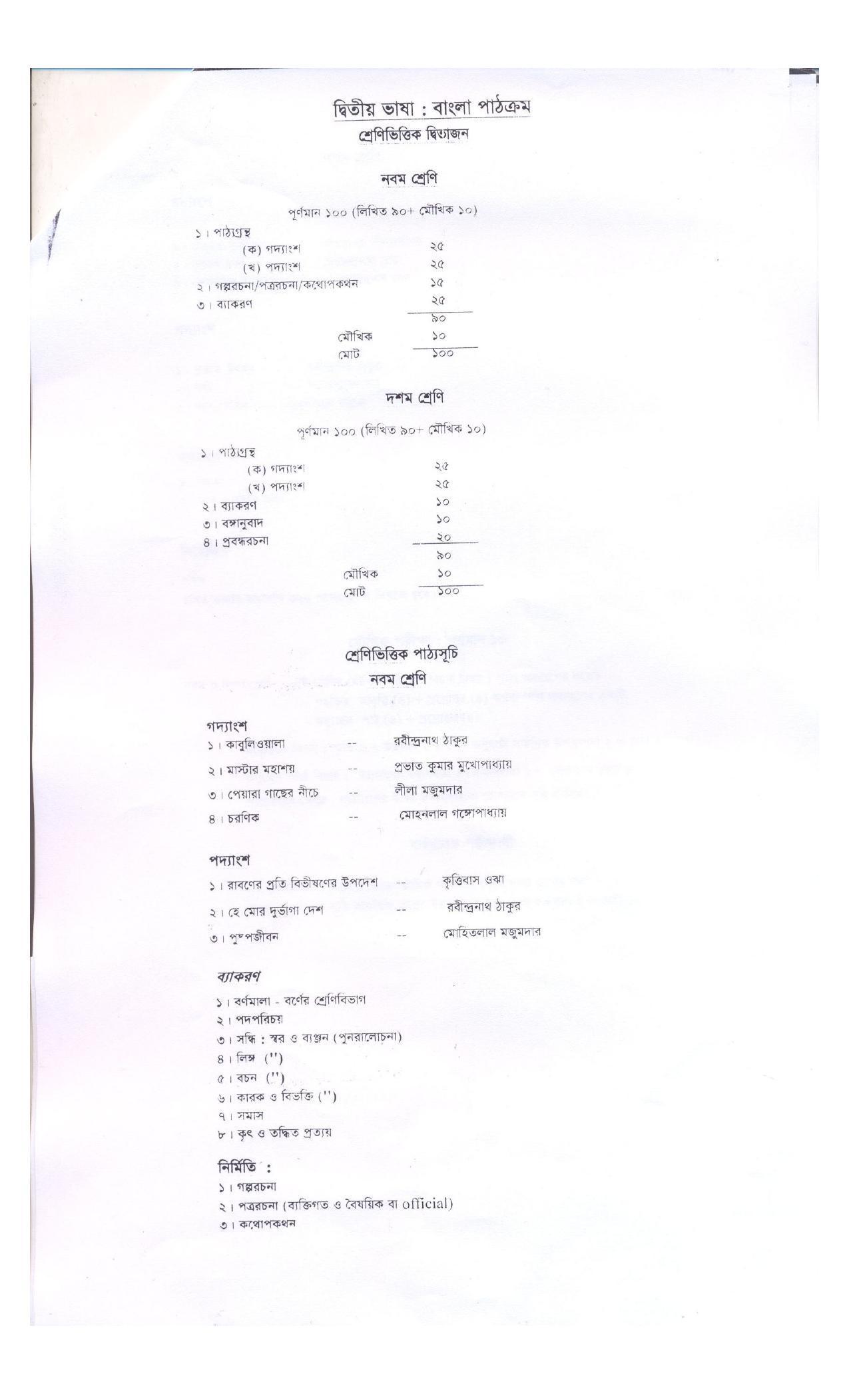 WBBSE Class 10th  Syllabus [Bengali (FL- II )] - Page 2